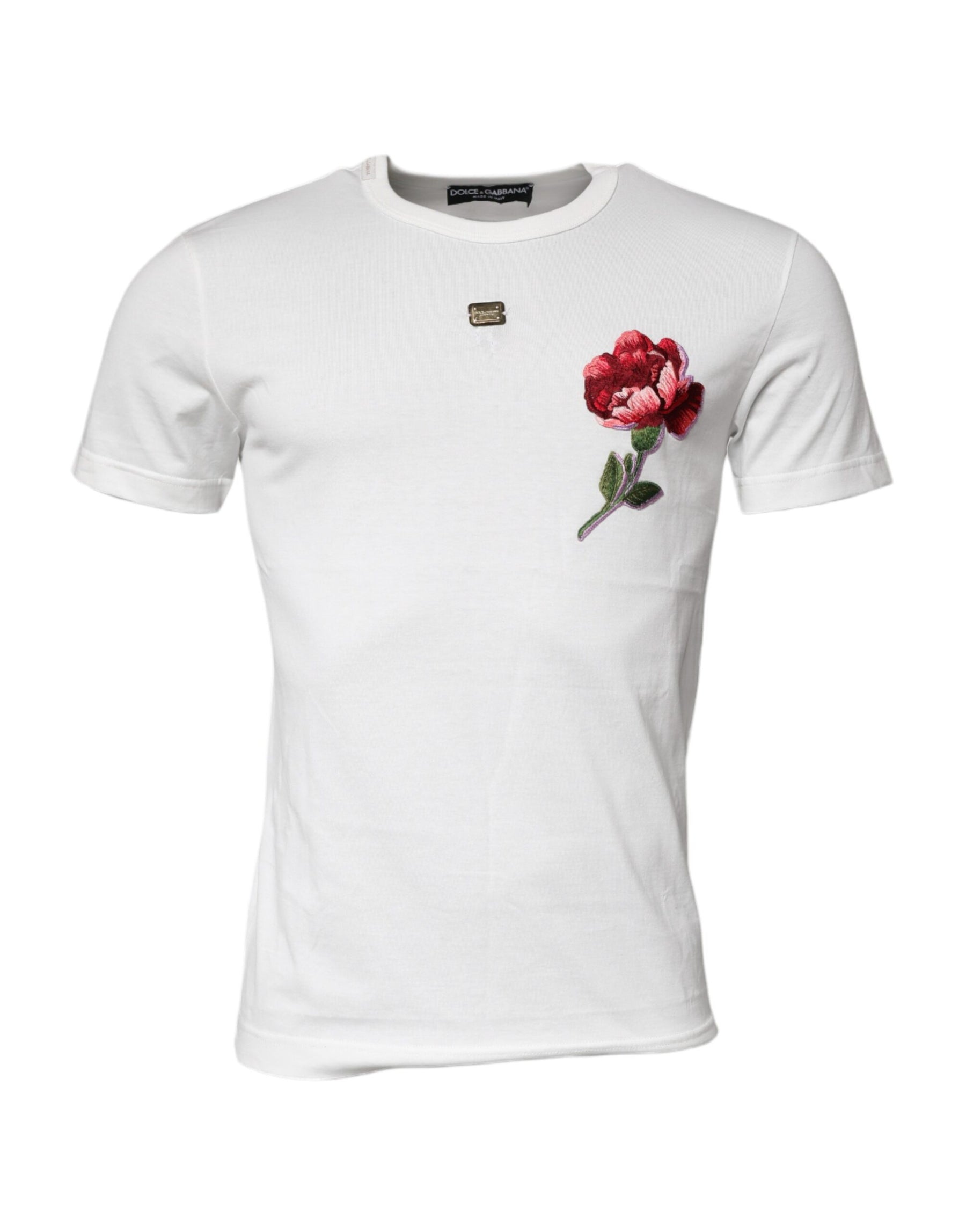 Dolce & Gabbana White Cotton Logo Floral Crew Neck T-shirt | Regal Royce
