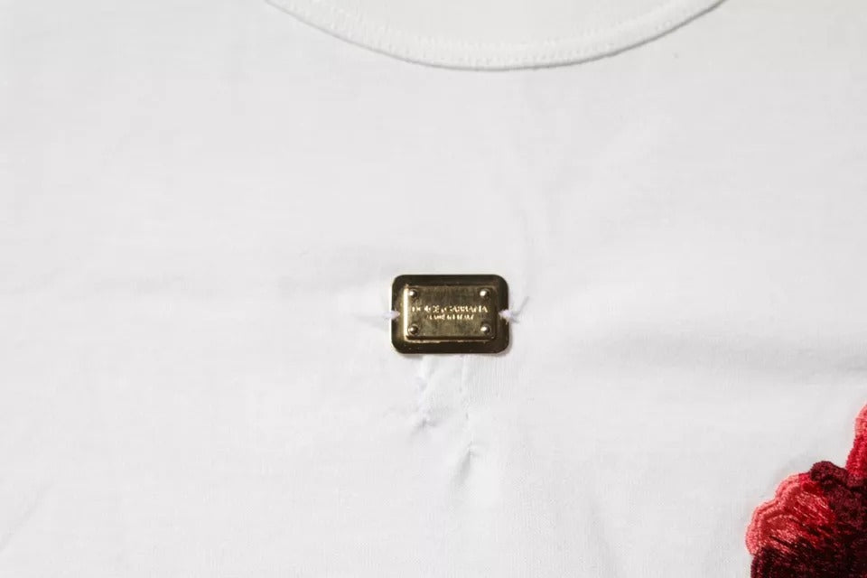 Dolce & Gabbana White Cotton Logo Floral Crew Neck T-shirt | Regal Royce