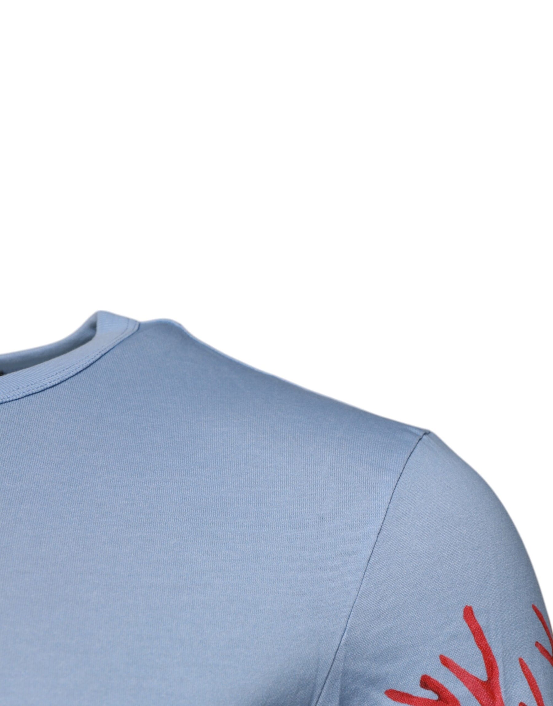 Dolce & Gabbana Light Blue Coral Cotton Men Crew Neck T-shirt | Regal Royce