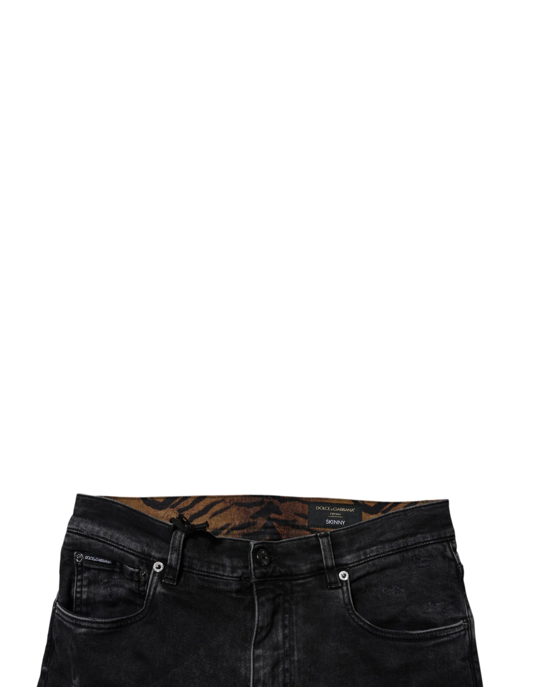 Dolce & Gabbana Black Tattered Cotton Skinny Men Denim Jeans | Regal Royce