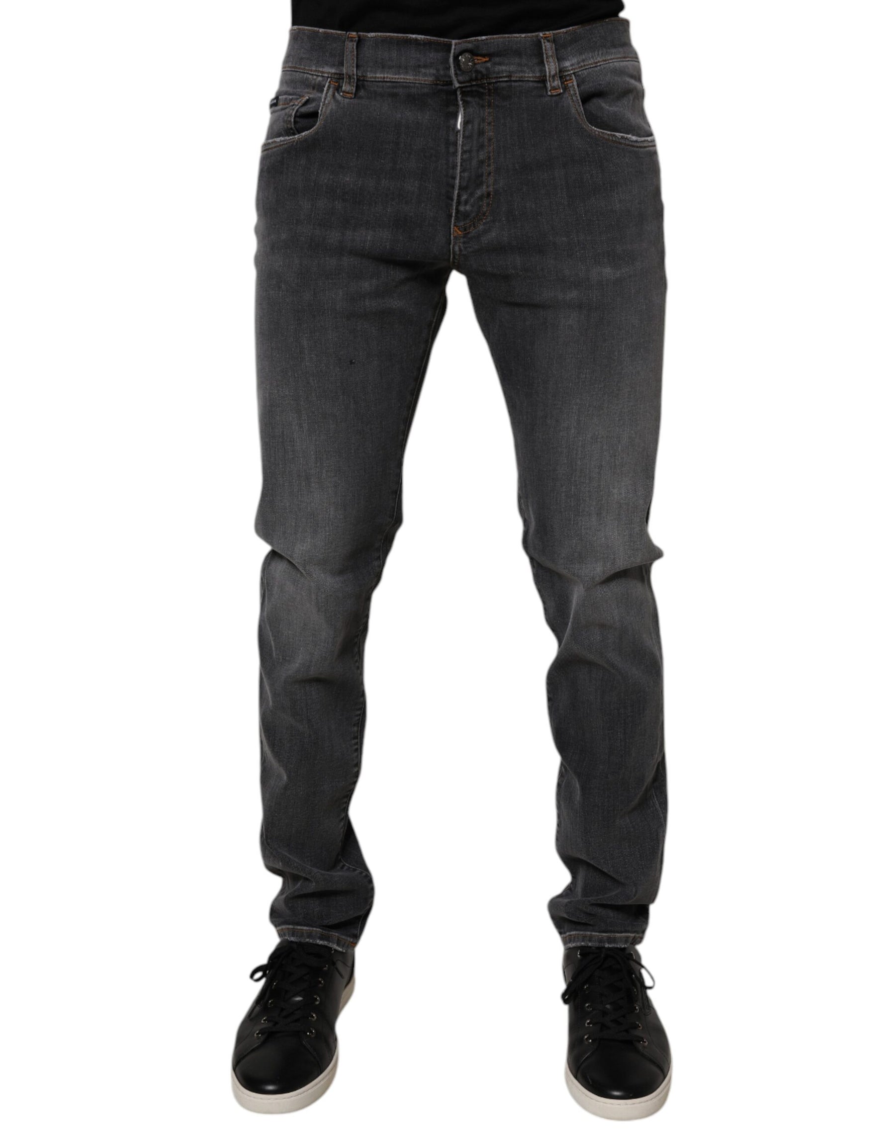 Dolce & Gabbana Dark Gray Washed Cotton Slim Fit Denim Jeans | Regal Royce