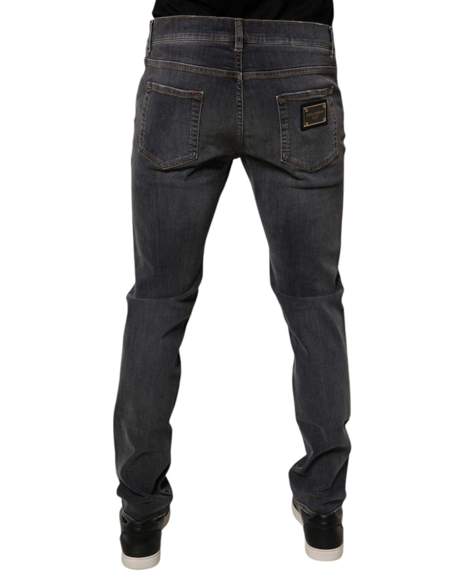 Dolce & Gabbana Dark Gray Washed Cotton Slim Fit Denim Jeans | Regal Royce