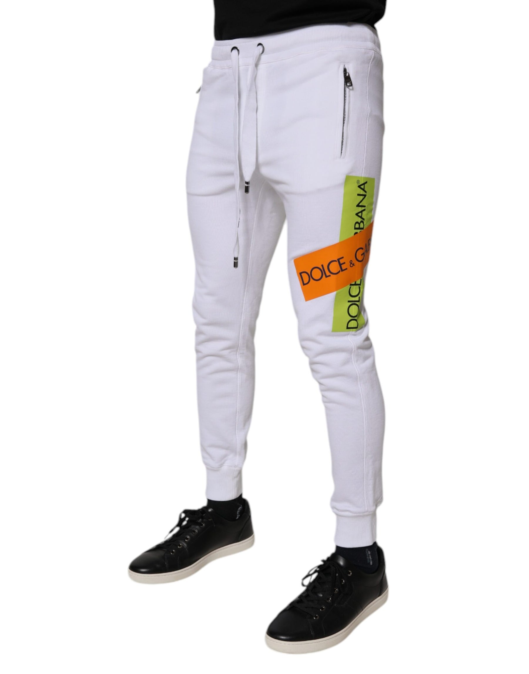 Dolce & Gabbana White Cotton Logo Jogger Pants | Regal Royce