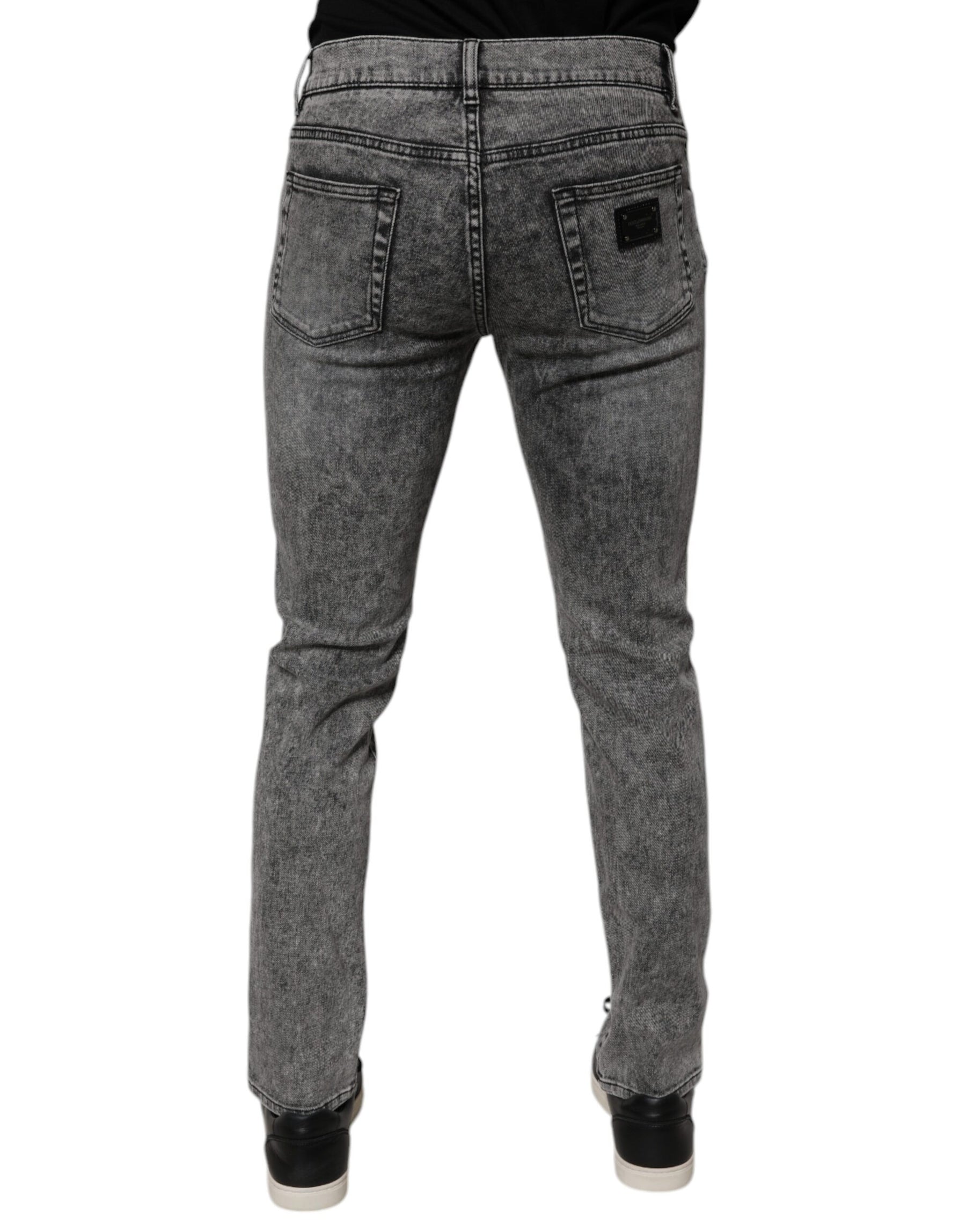 Dolce & Gabbana Dark Gray Washed Cotton Slim Fit Denim Jeans | Regal Royce