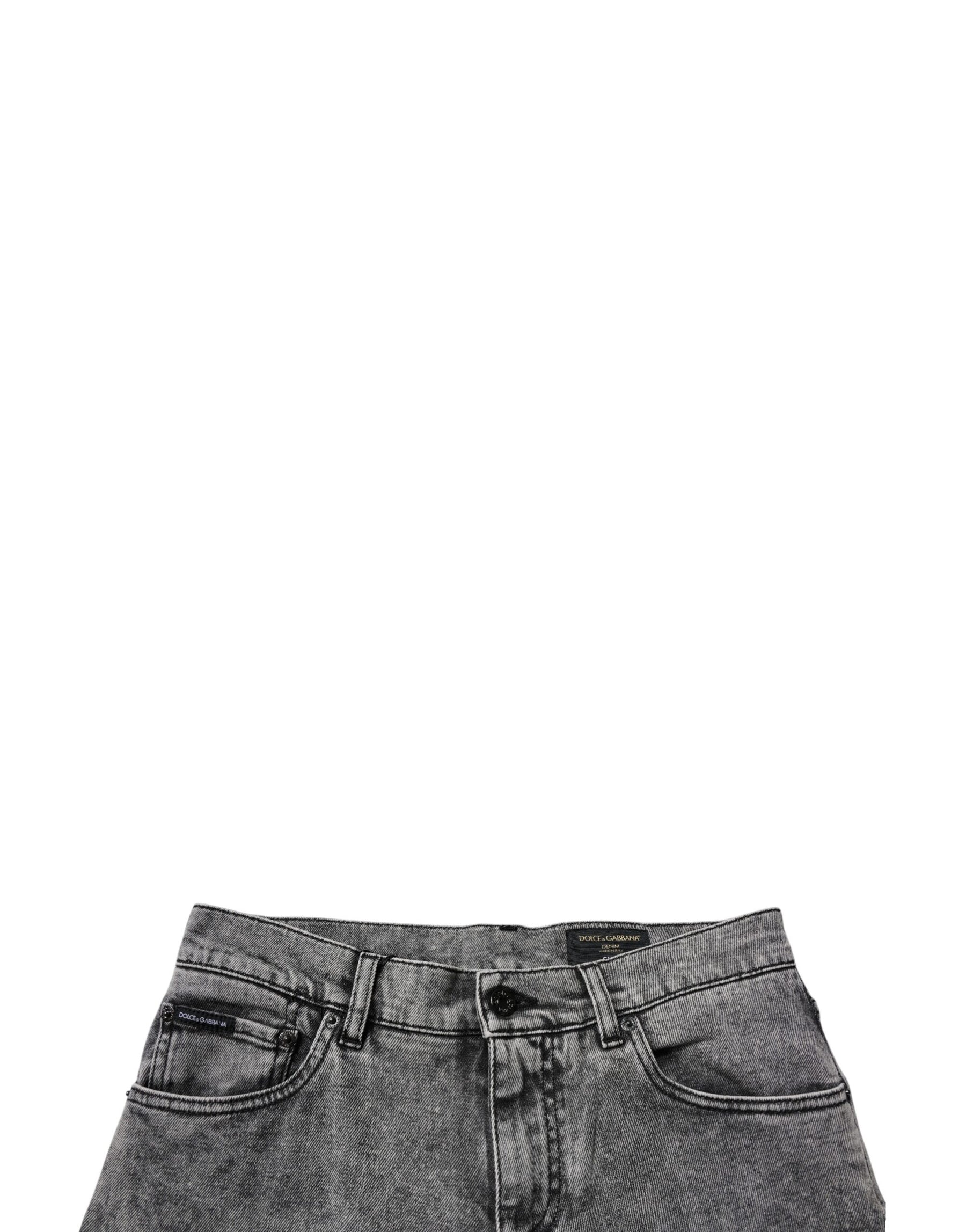 Dolce & Gabbana Dark Gray Washed Cotton Slim Fit Denim Jeans | Regal Royce