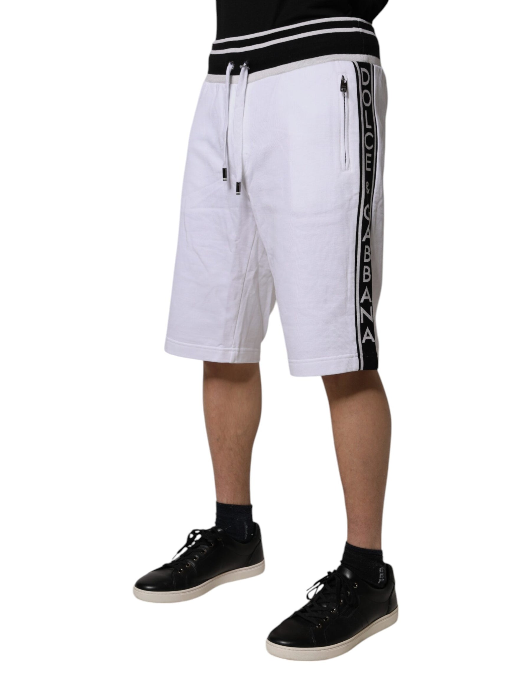 Dolce & Gabbana White Stripe Cotton DG King Bermuda Shorts | Regal Royce
