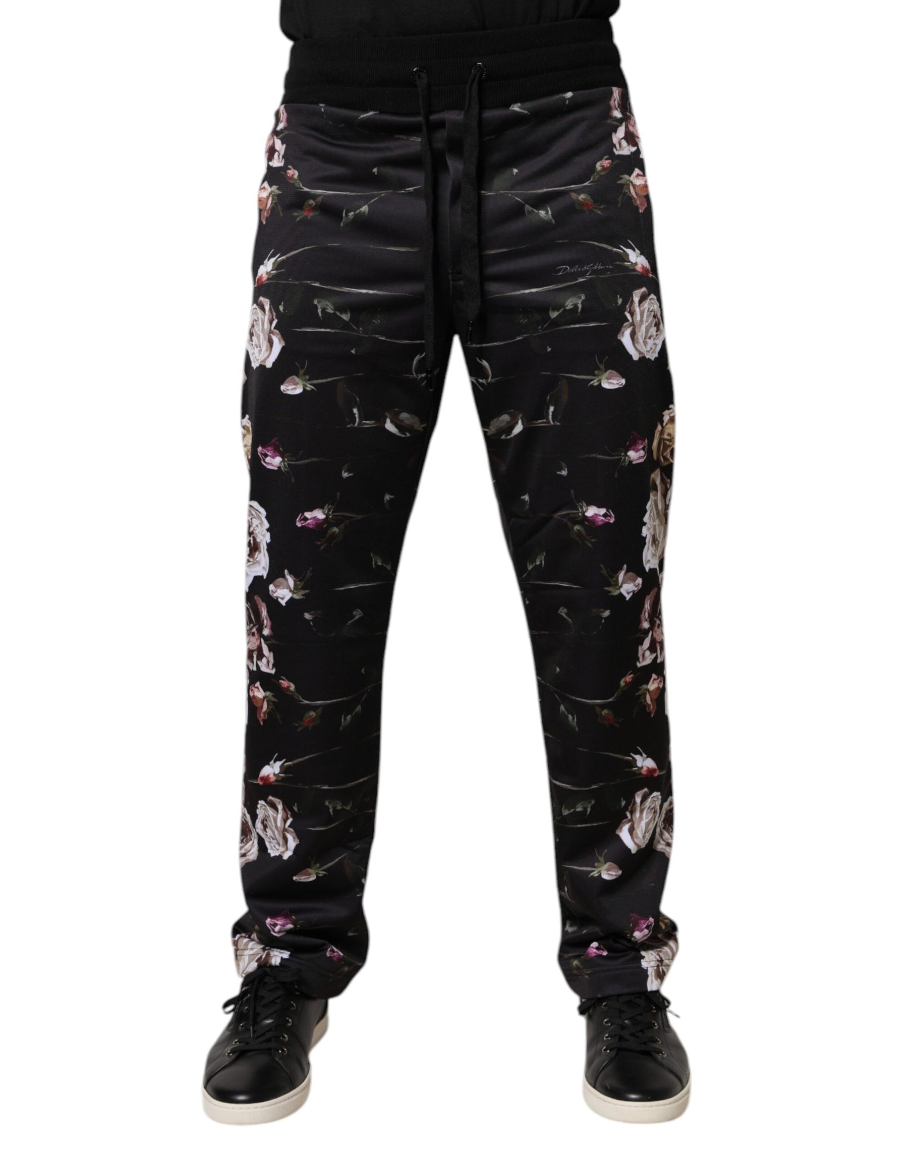 Dolce & Gabbana Black Floral Polyester Jogger Pants | Regal Royce