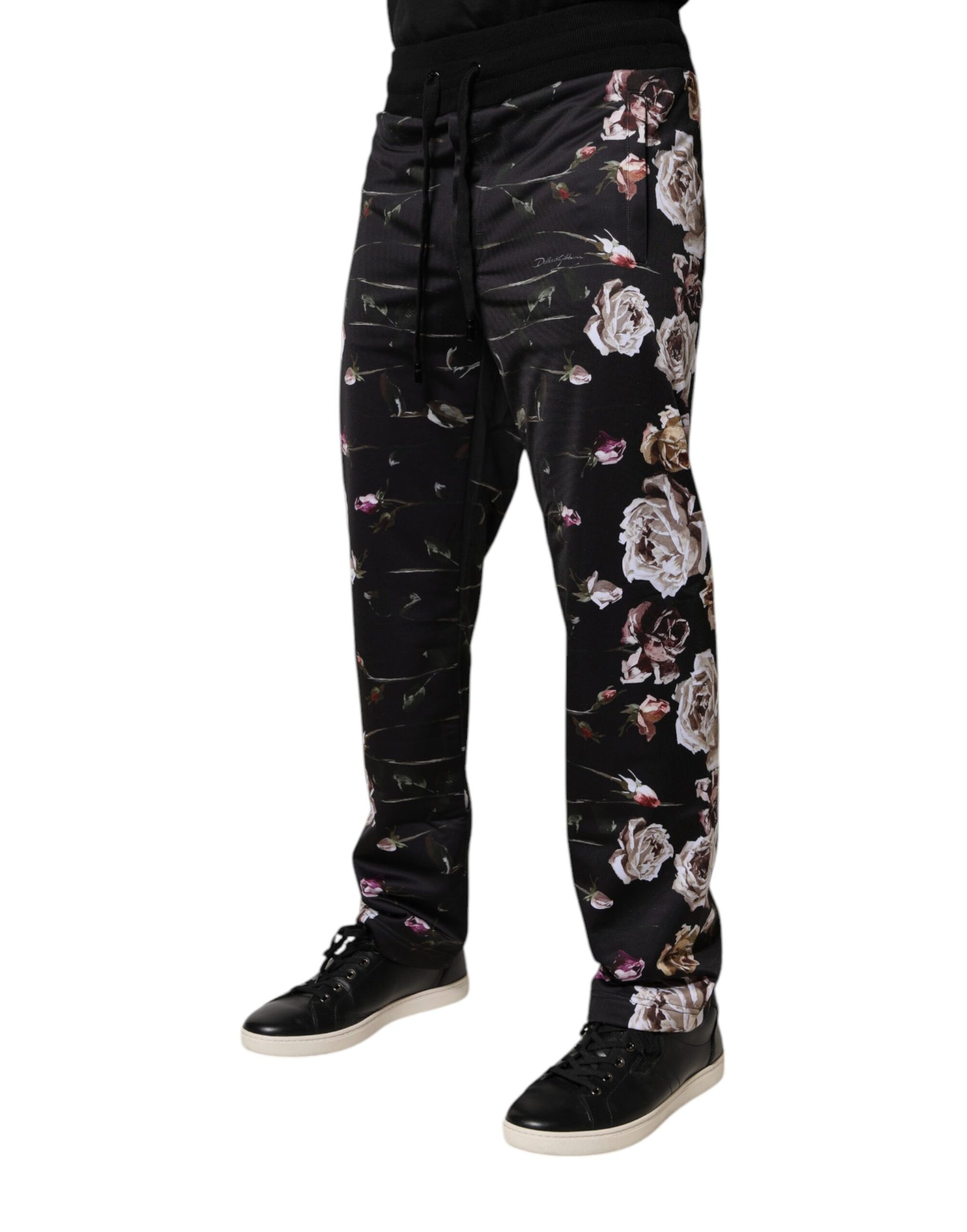 Dolce & Gabbana Black Floral Polyester Jogger Pants | Regal Royce
