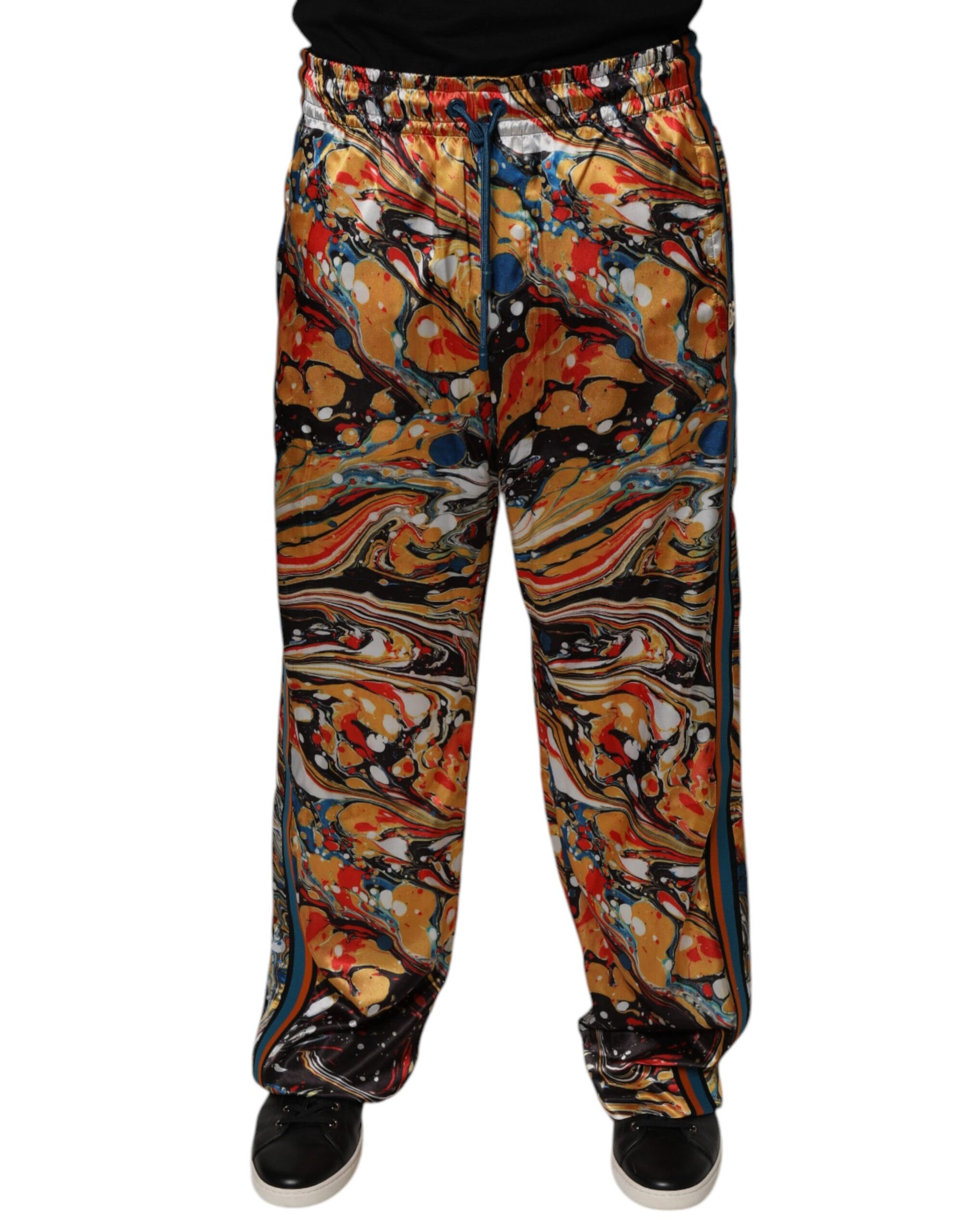 Dolce & Gabbana Multicolor Marble Satin Men Tracksuit Pants | Regal Royce