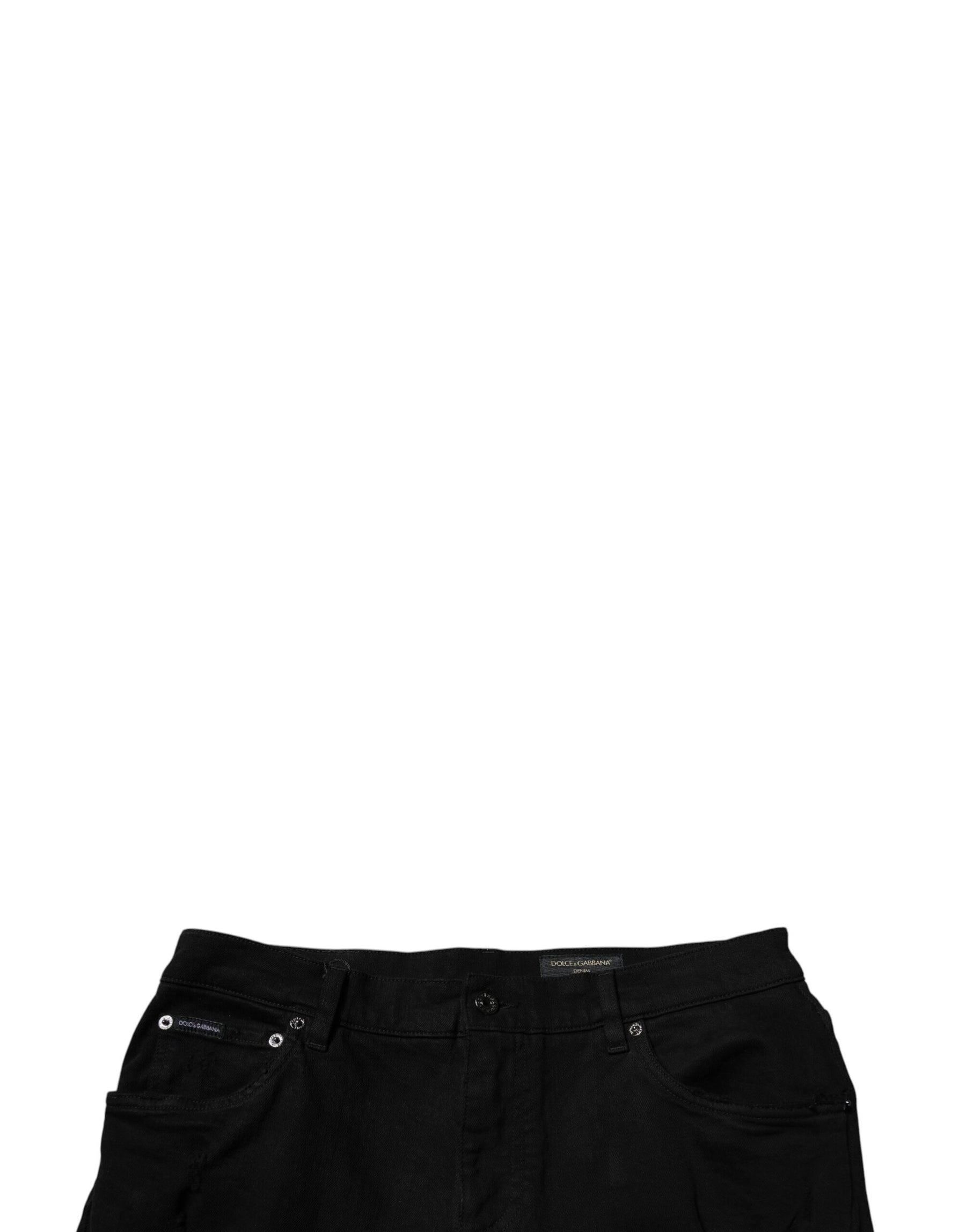 Dolce & Gabbana Black Tattered Cotton Skinny Men Denim Jeans | Regal Royce