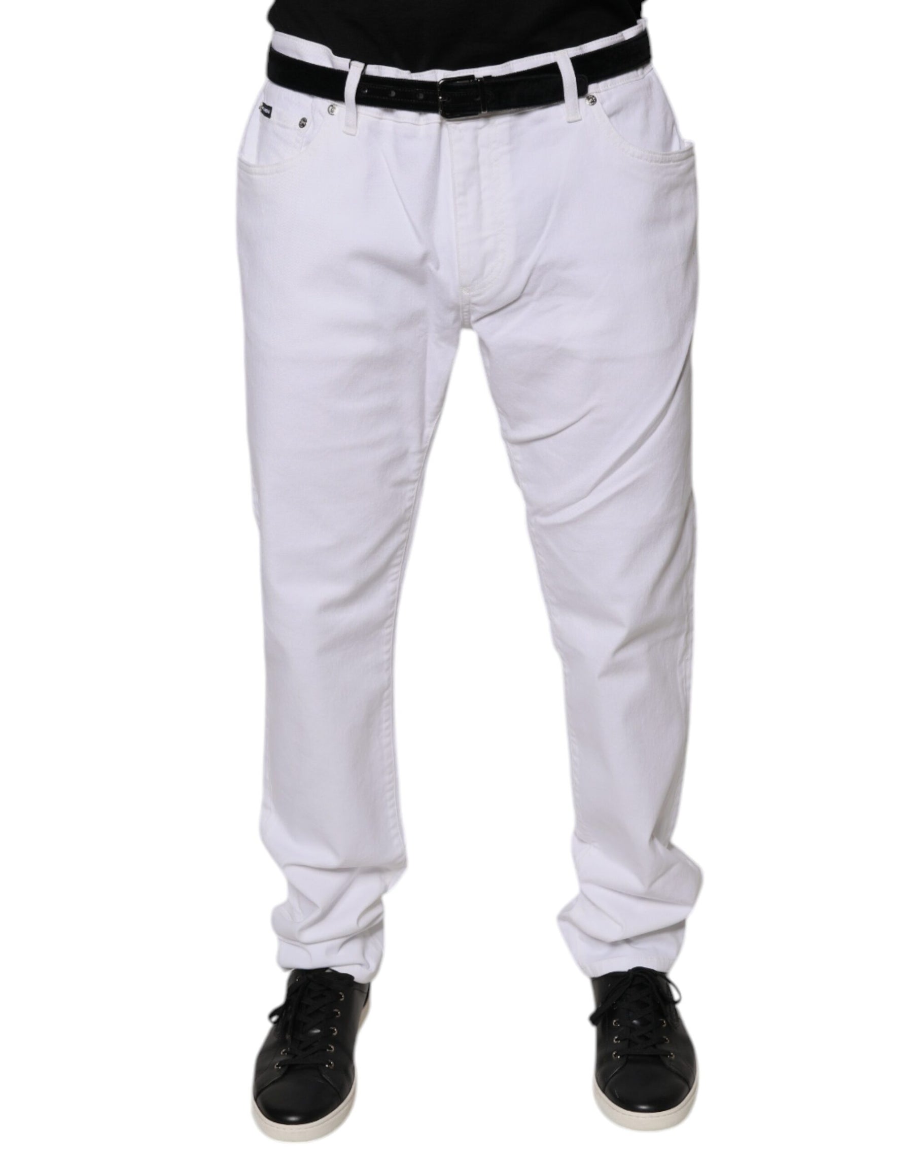 Dolce & Gabbana White Cotton Stretch Skinny Men Denim Jeans | Regal Royce