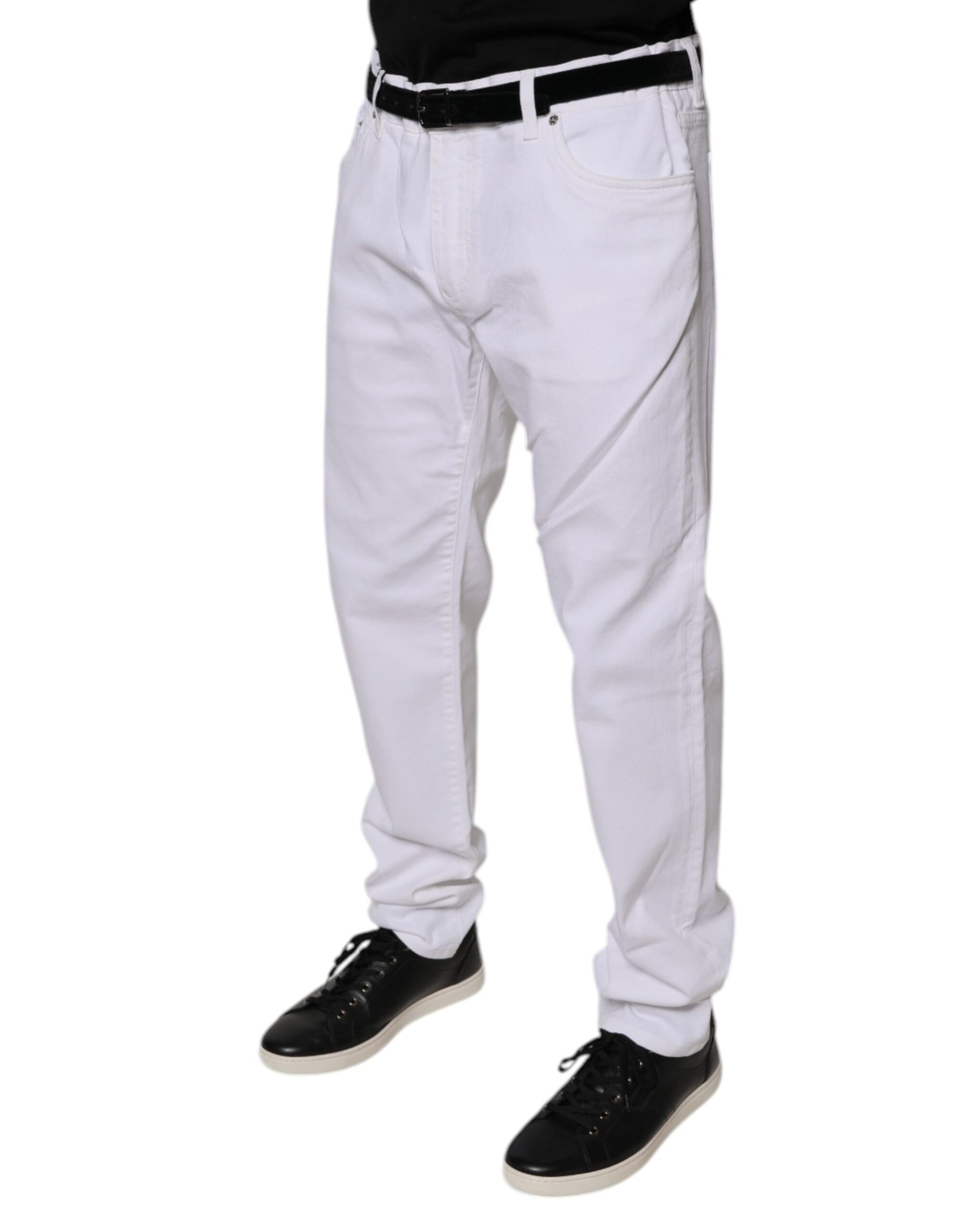 Dolce & Gabbana White Cotton Stretch Skinny Men Denim Jeans | Regal Royce