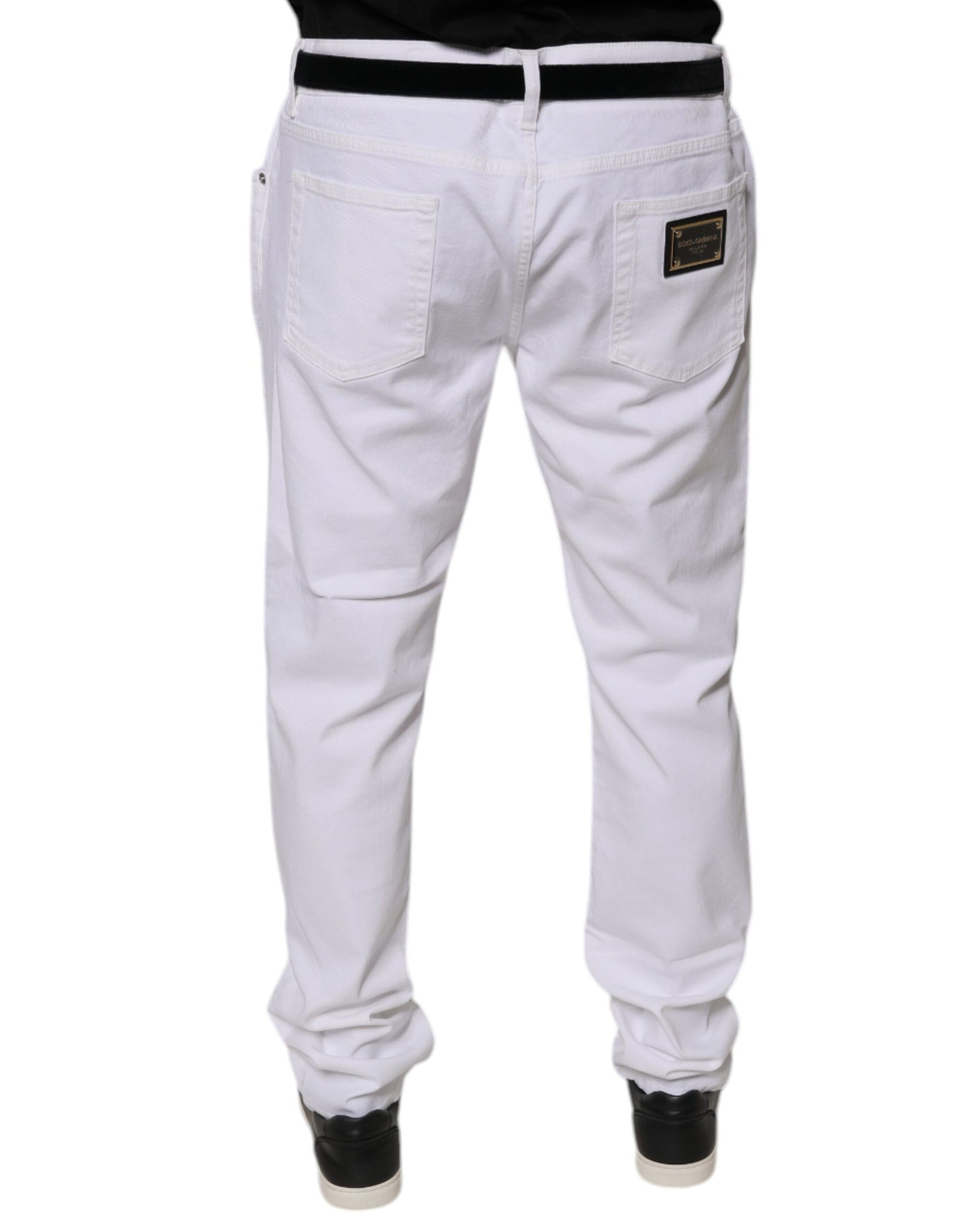 Dolce & Gabbana White Cotton Stretch Skinny Men Denim Jeans | Regal Royce