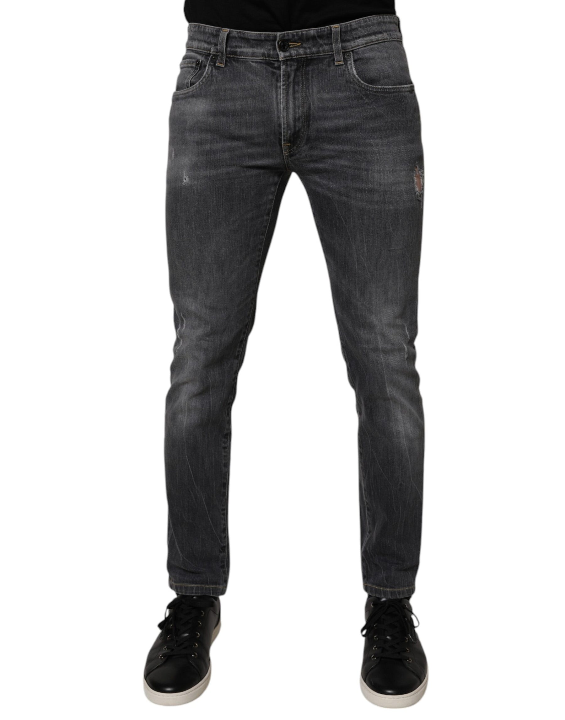 Dolce & Gabbana Dark Gray Washed Cotton Skinny Men Denim Jeans | Regal Royce