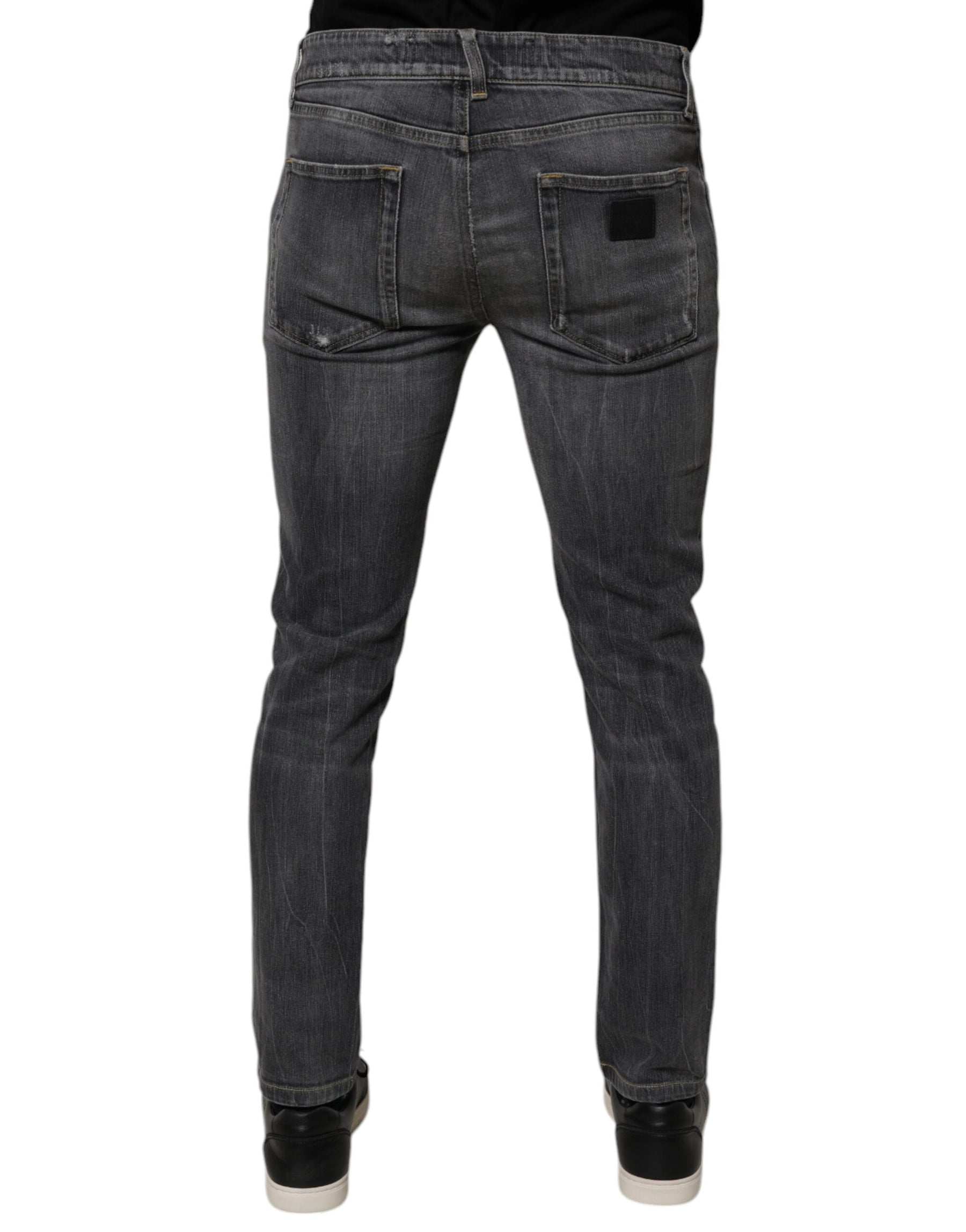 Dolce & Gabbana Dark Gray Washed Cotton Skinny Men Denim Jeans | Regal Royce