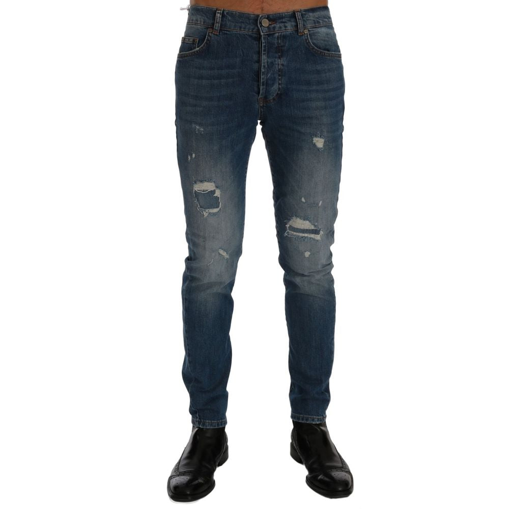 Frankie Morello Blue Cotton Slim Fit Jeans | Regal Royce