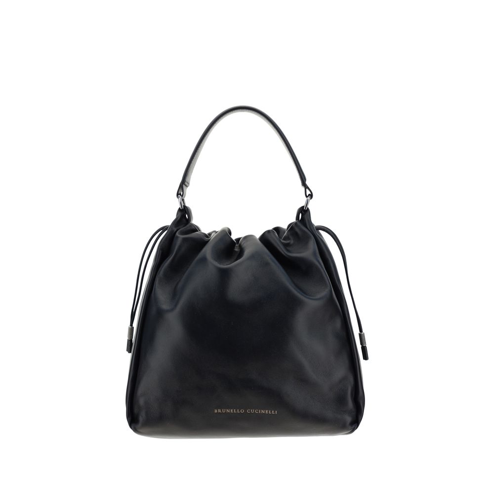 Brunello Cucinelli Black Calf Leather Bos Taurus Shoulder Bag | Regal Royce