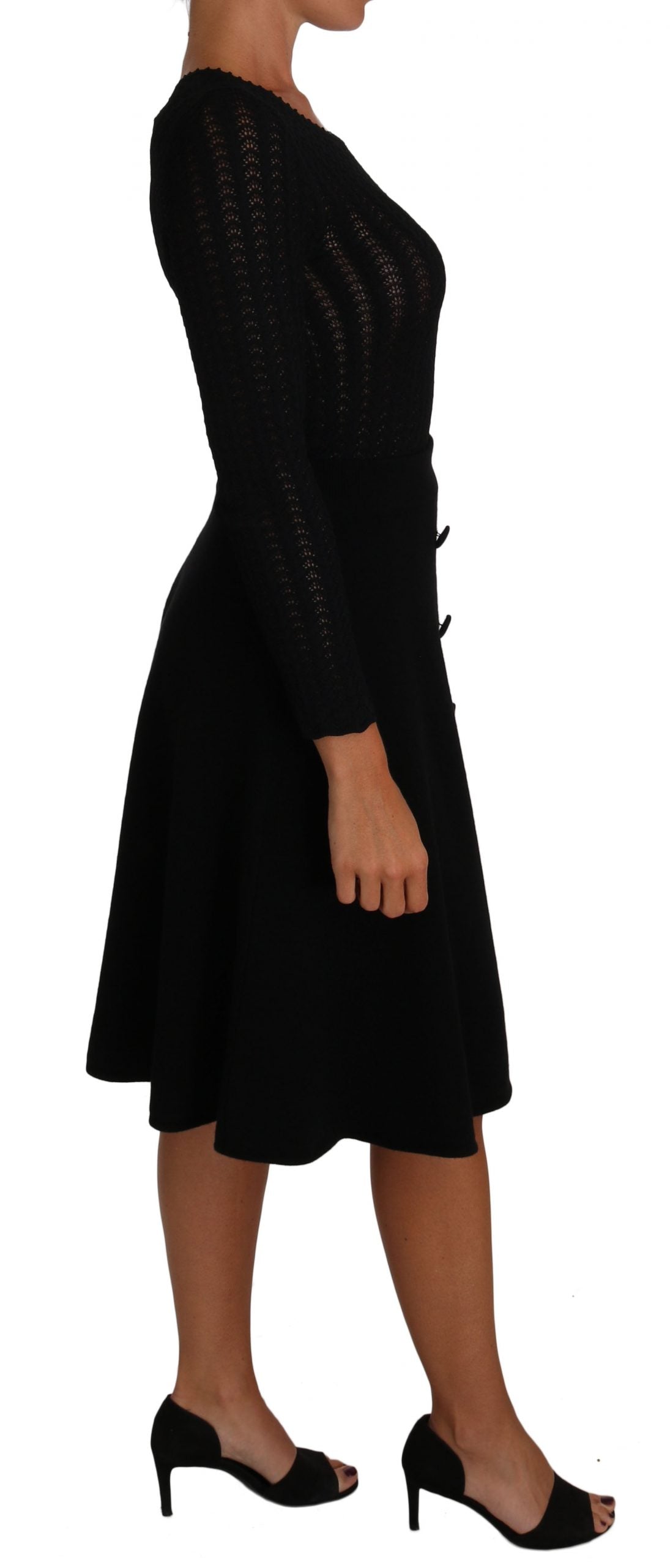 Dolce & Gabbana Black Knitted Wool Sheath Long Sleeves Dress | Regal Royce