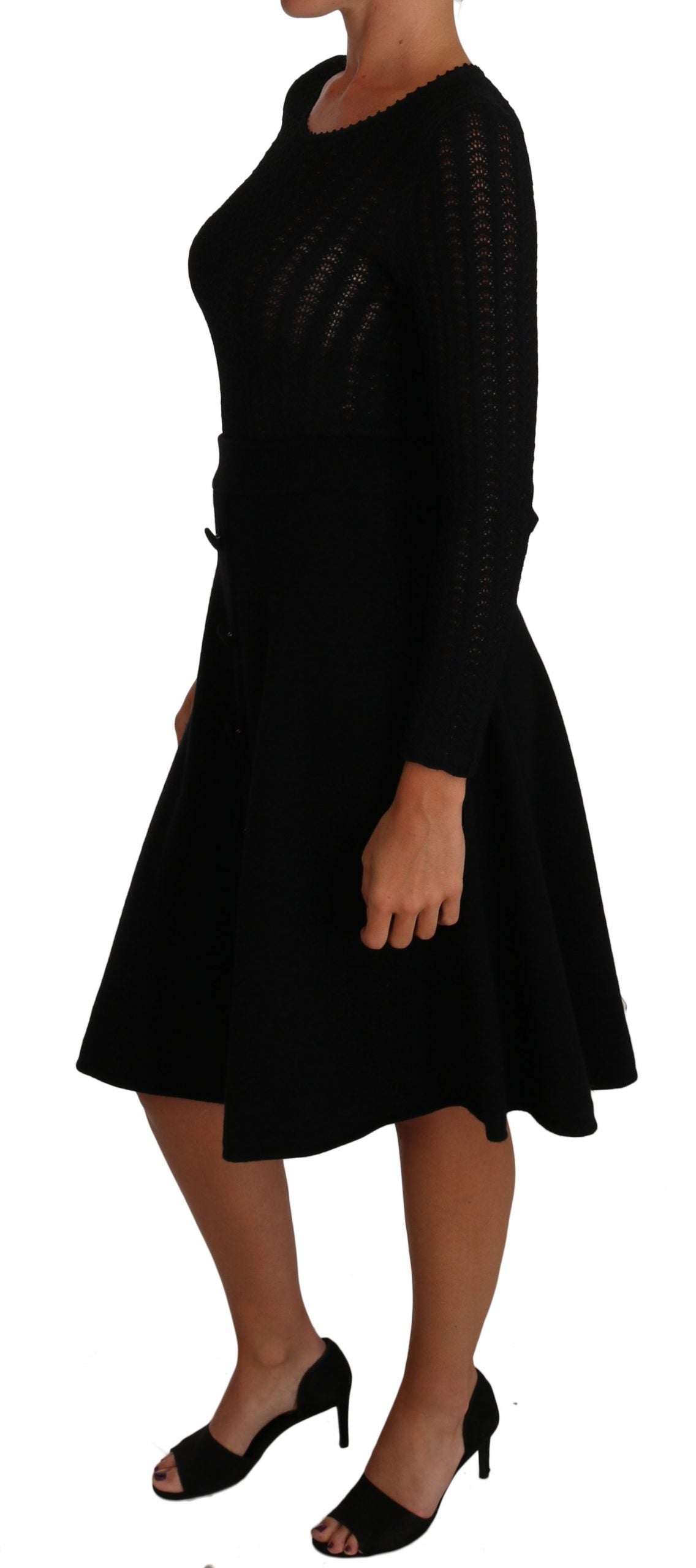 Dolce & Gabbana Black Knitted Wool Sheath Long Sleeves Dress | Regal Royce