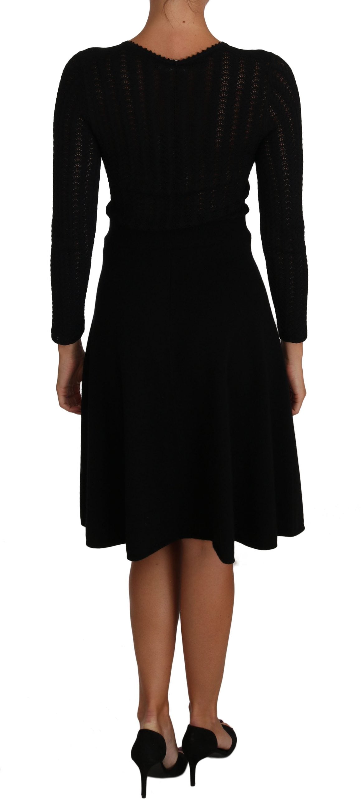Dolce & Gabbana Black Knitted Wool Sheath Long Sleeves Dress | Regal Royce