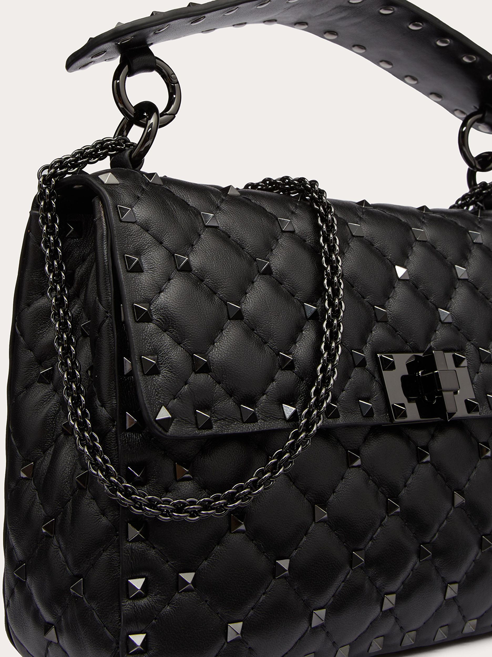 Valentino Garavani Black Nappa Leather Medium Rockstudt Spike Bag | Regal Royce