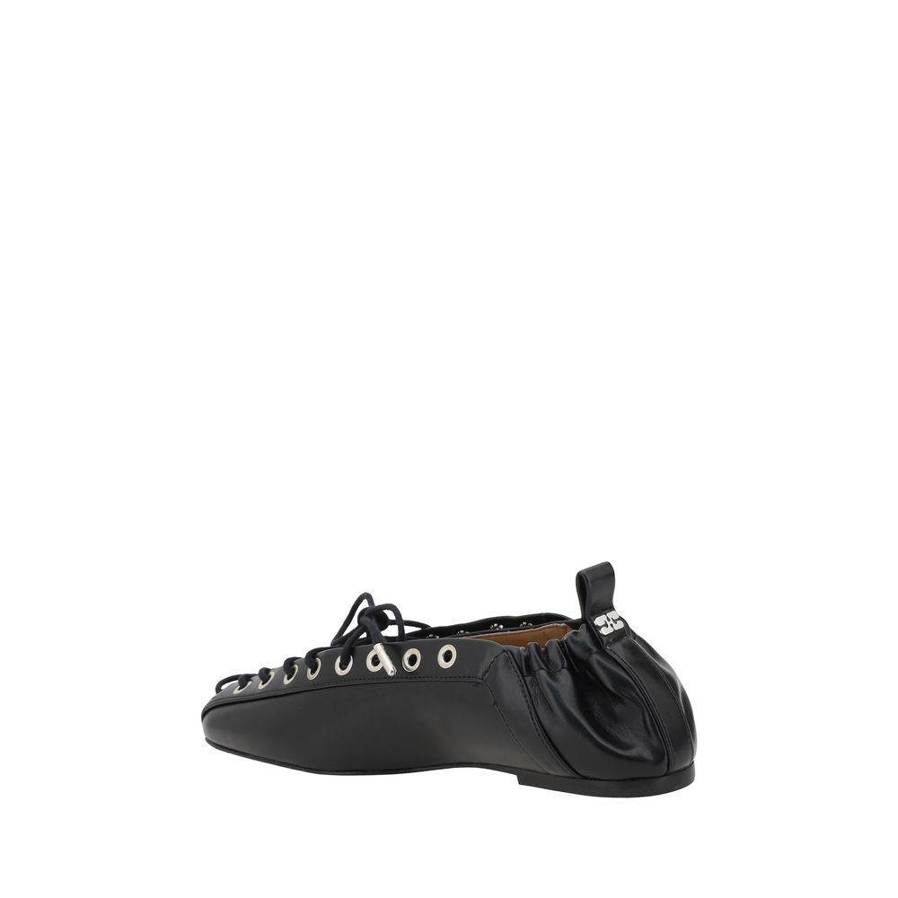 Ganni Black Polyester Ballet Flats | Regal Royce