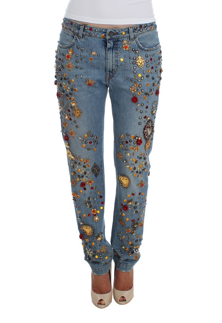 Dolce & Gabbana Crystal Roses Heart Embellished Jeans | Regal Royce