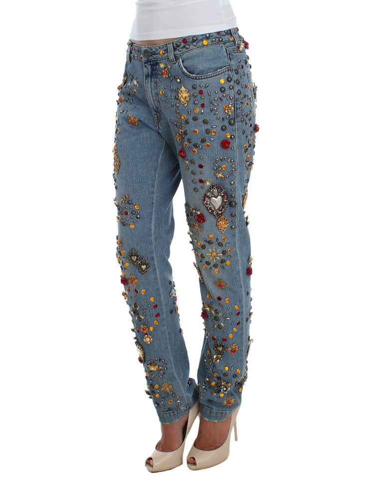 Dolce & Gabbana Crystal Roses Heart Embellished Jeans | Regal Royce