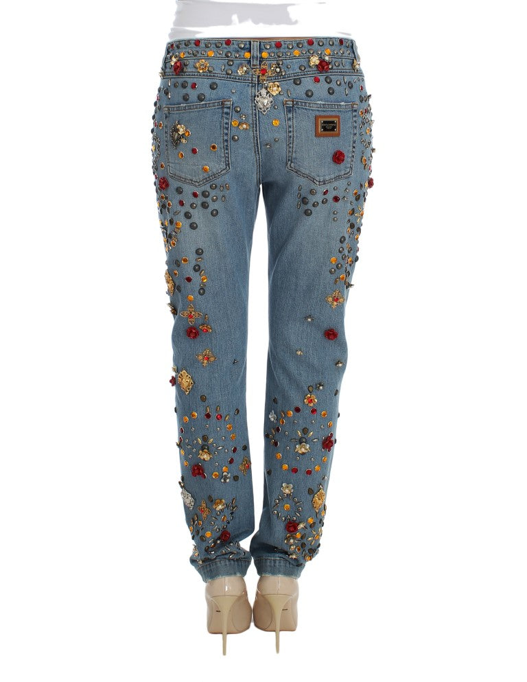 Dolce & Gabbana Crystal Roses Heart Embellished Jeans | Regal Royce