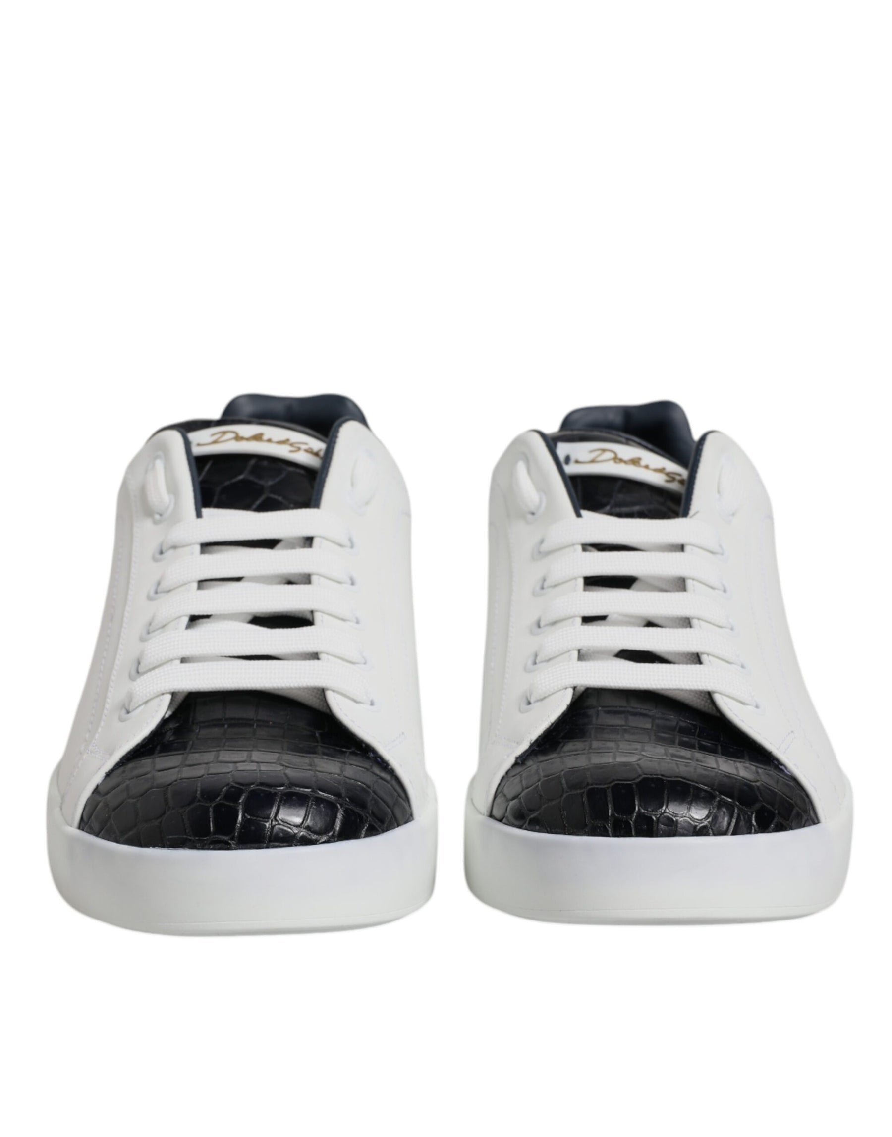 Dolce & Gabbana White Black Leather Portofino Sneaker Shoes | Regal Royce