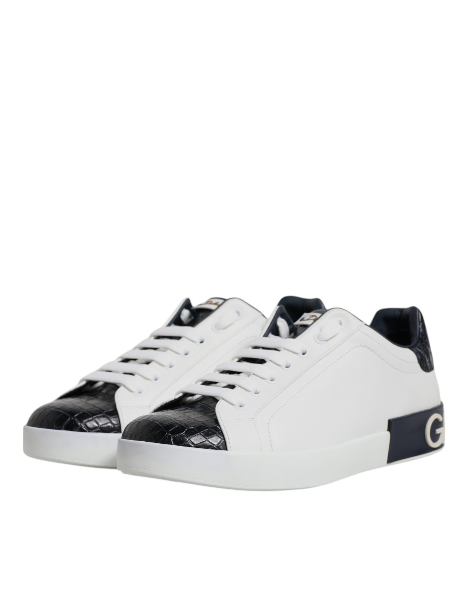 Dolce & Gabbana White Black Leather Portofino Sneaker Shoes
