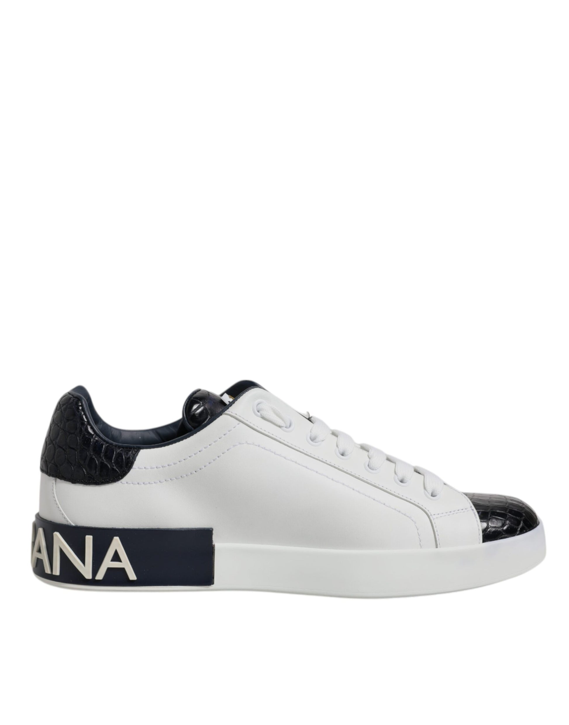 Dolce & Gabbana White Black Leather Portofino Sneaker Shoes