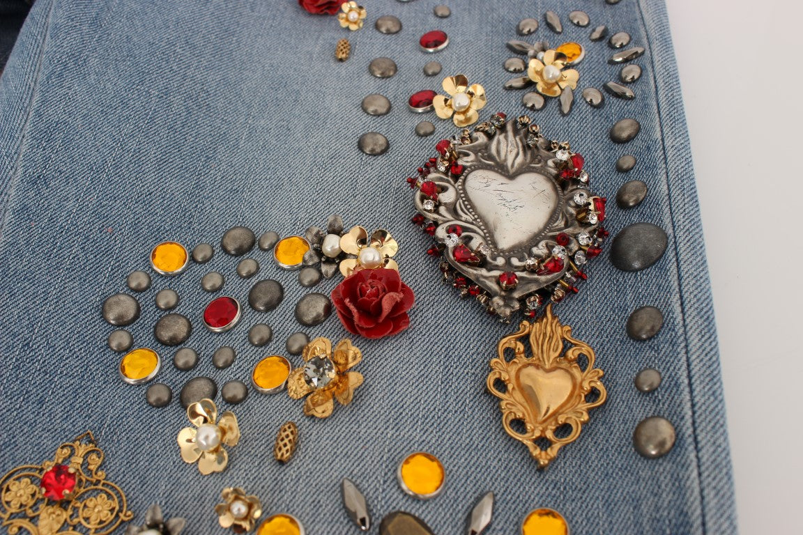 Dolce & Gabbana Crystal Roses Heart Embellished Jeans | Regal Royce