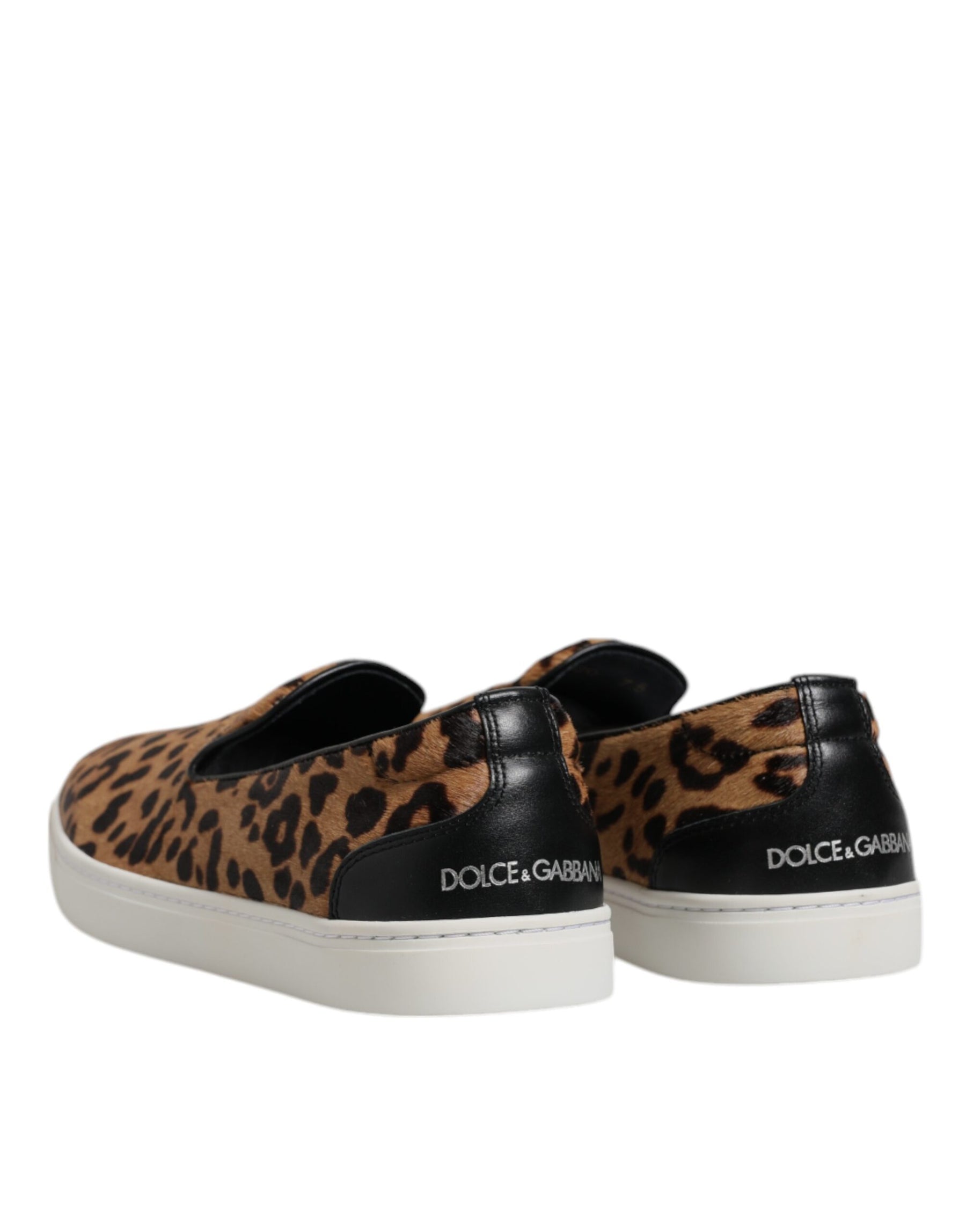 Dolce & Gabbana Brown Calfskin Fur Leopard Sneakers Shoes | Regal Royce