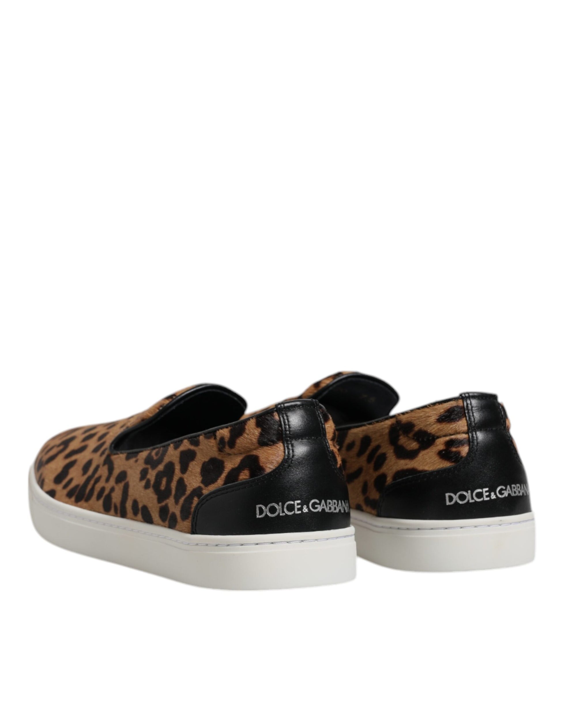 Dolce & Gabbana Brown Calfskin Fur Leopard Sneakers Shoes