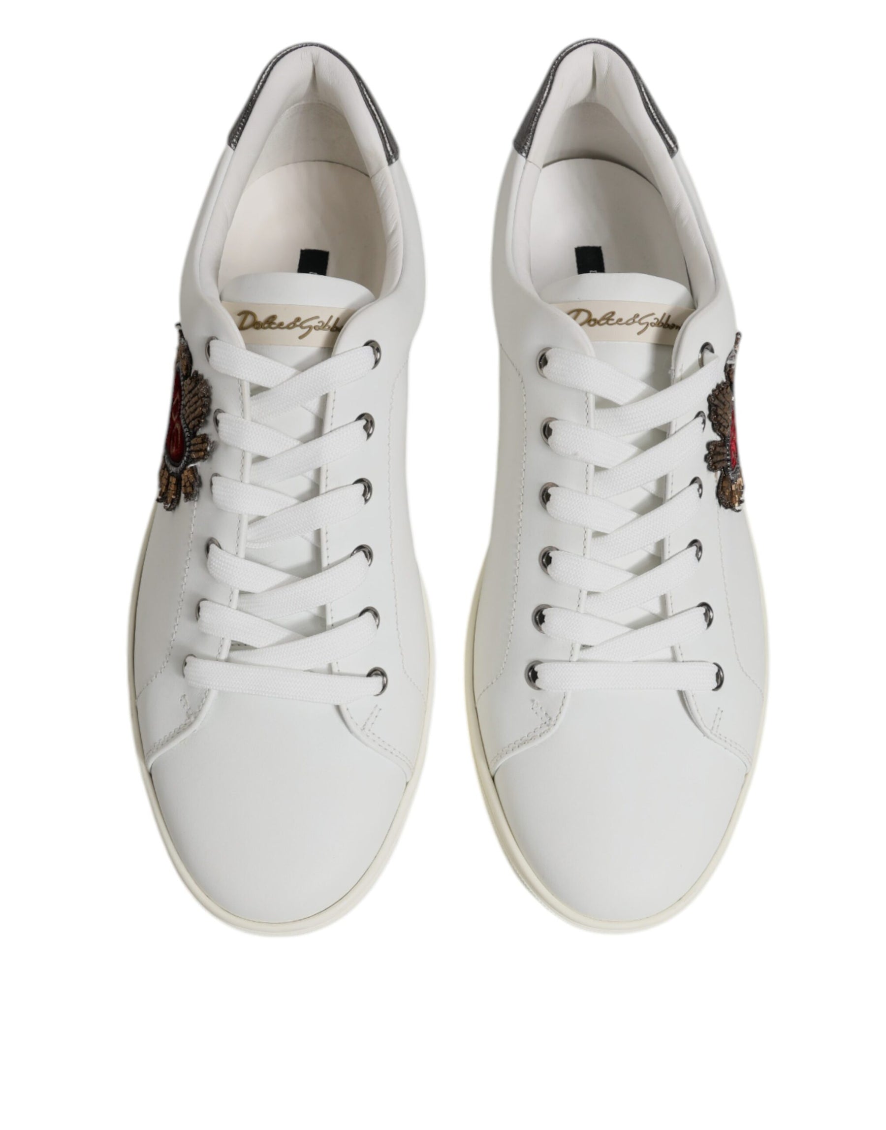Dolce & Gabbana White Leather Heart Embellished Sneakers Shoes | Regal Royce