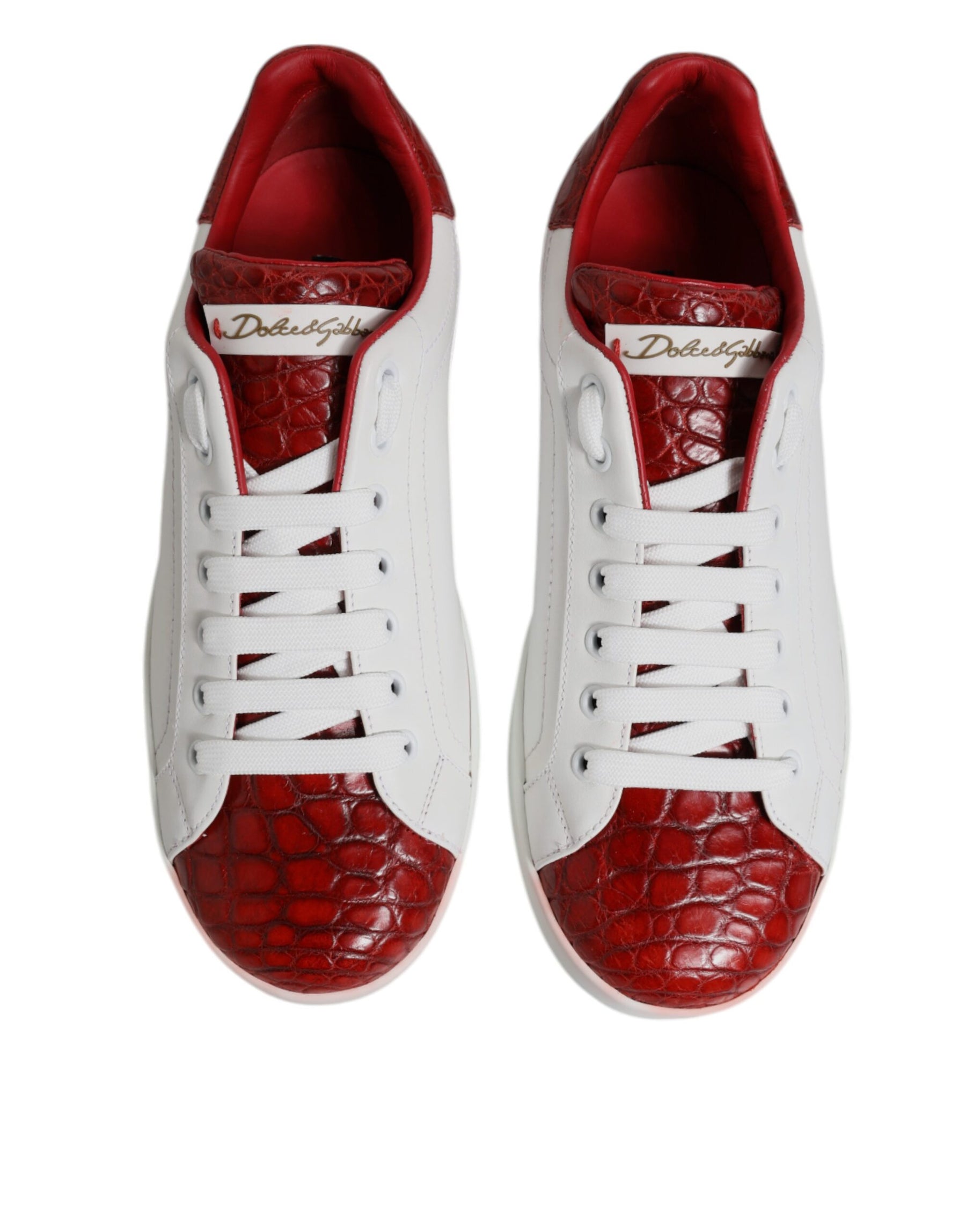 Dolce & Gabbana White Red Leather Portofino Men Sneaker Shoes | Regal Royce