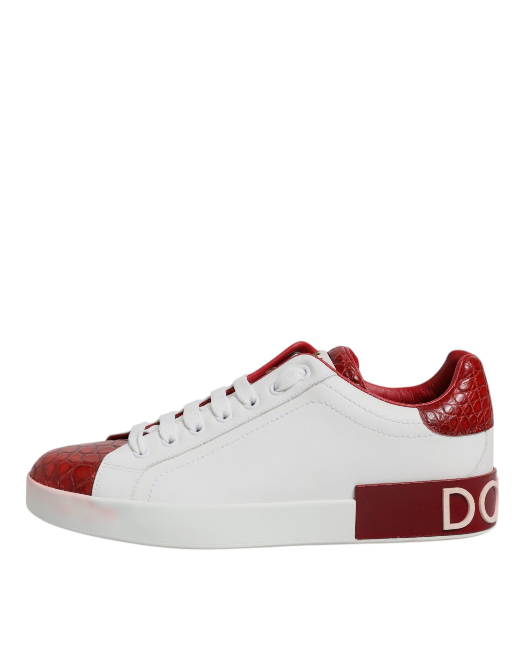 Dolce & Gabbana White Red Leather Portofino Men Sneaker Shoes | Regal Royce