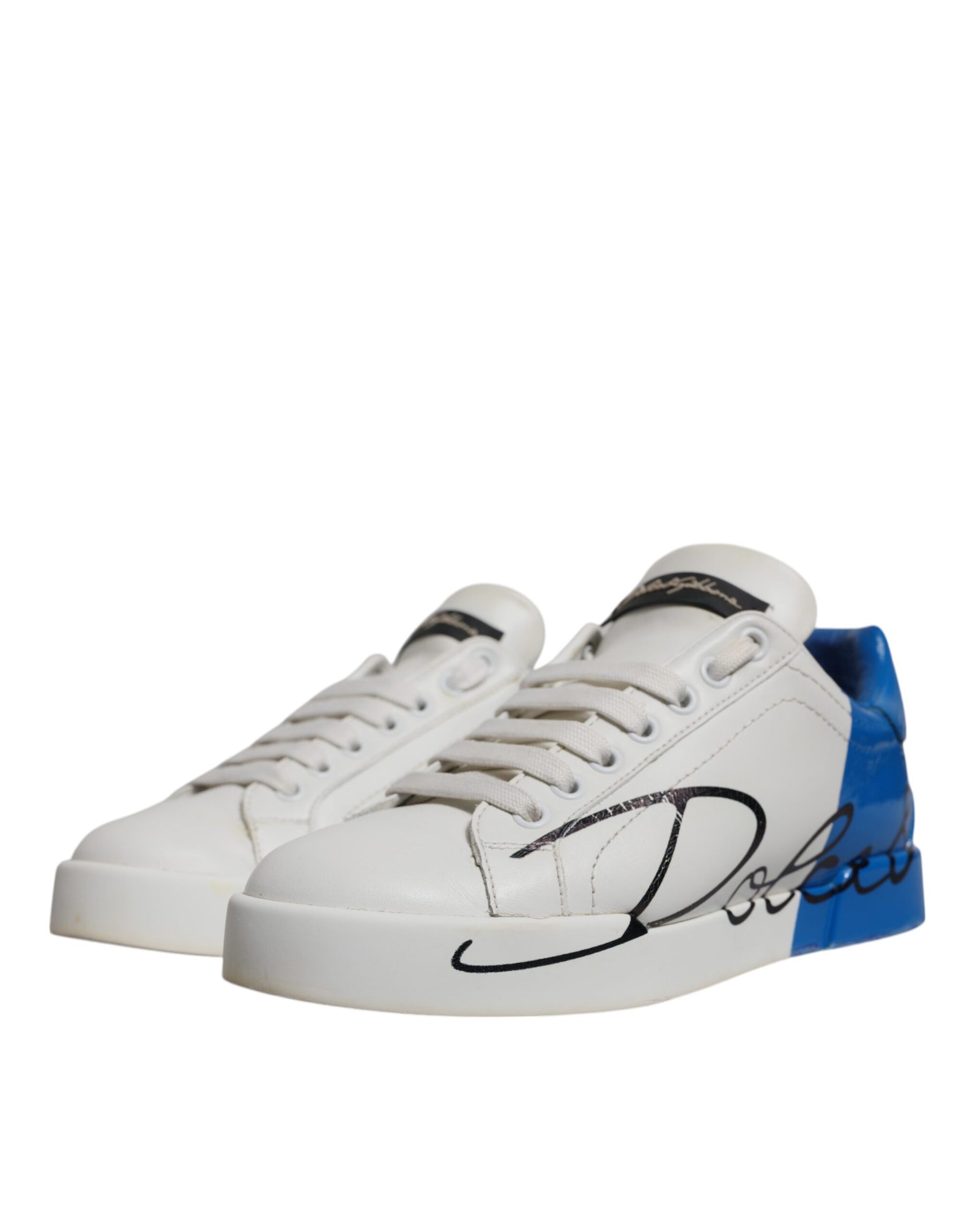 Dolce & Gabbana White Blue Logo Portofino Sneakers Shoes | Regal Royce
