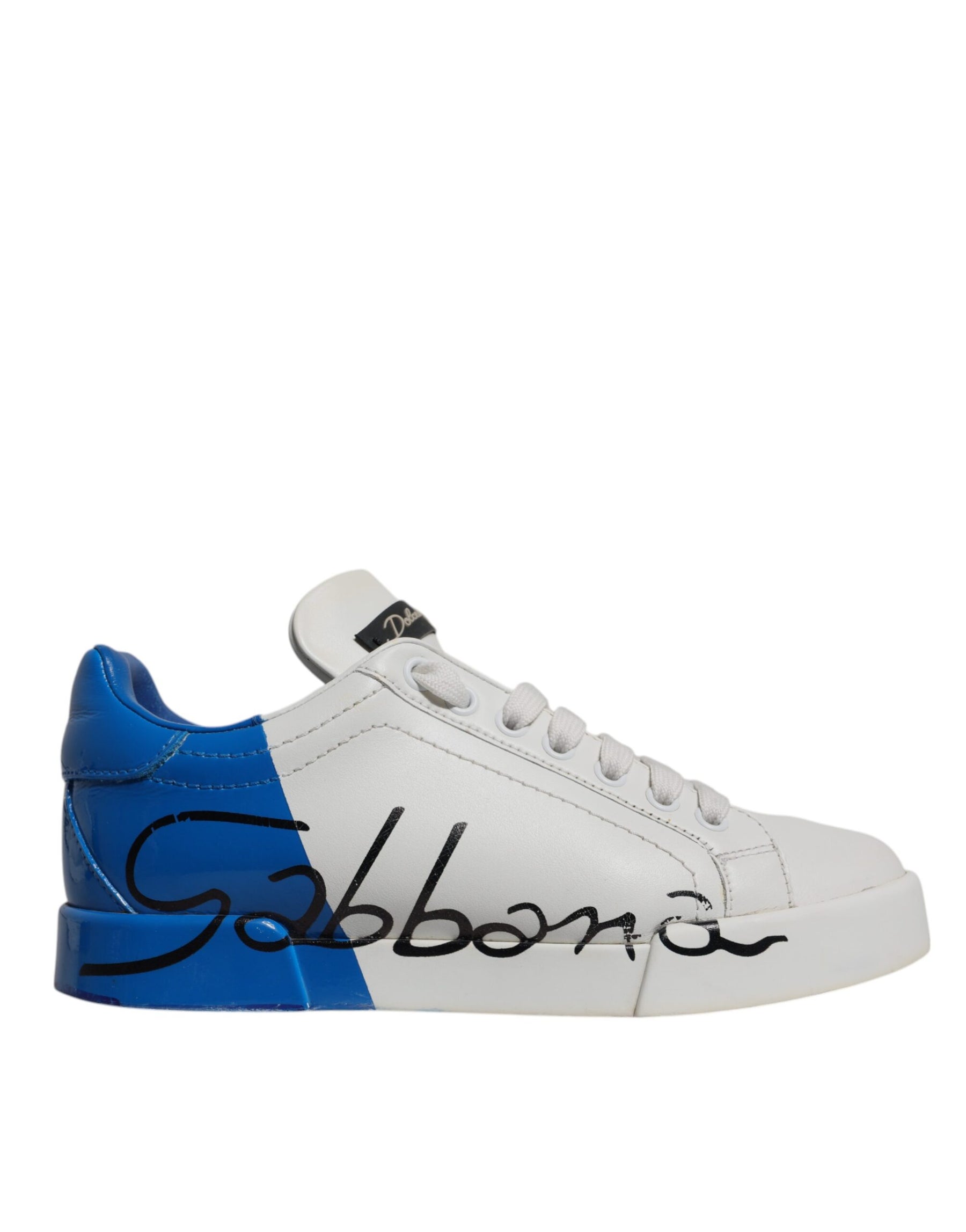 Dolce & Gabbana White Blue Logo Portofino Sneakers Shoes | Regal Royce