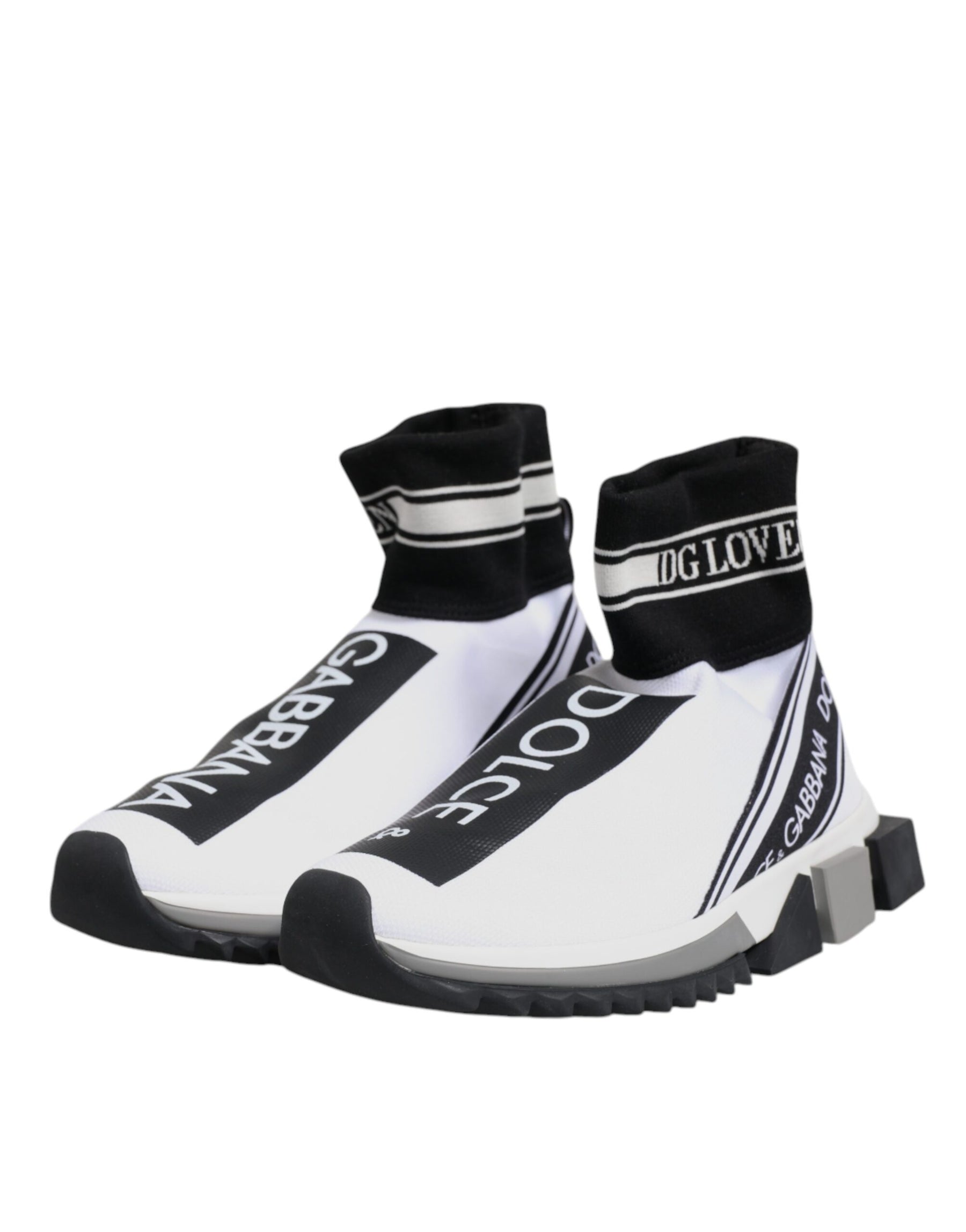 Dolce & Gabbana White Black Sorrento Socks Sneakers Shoes | Regal Royce