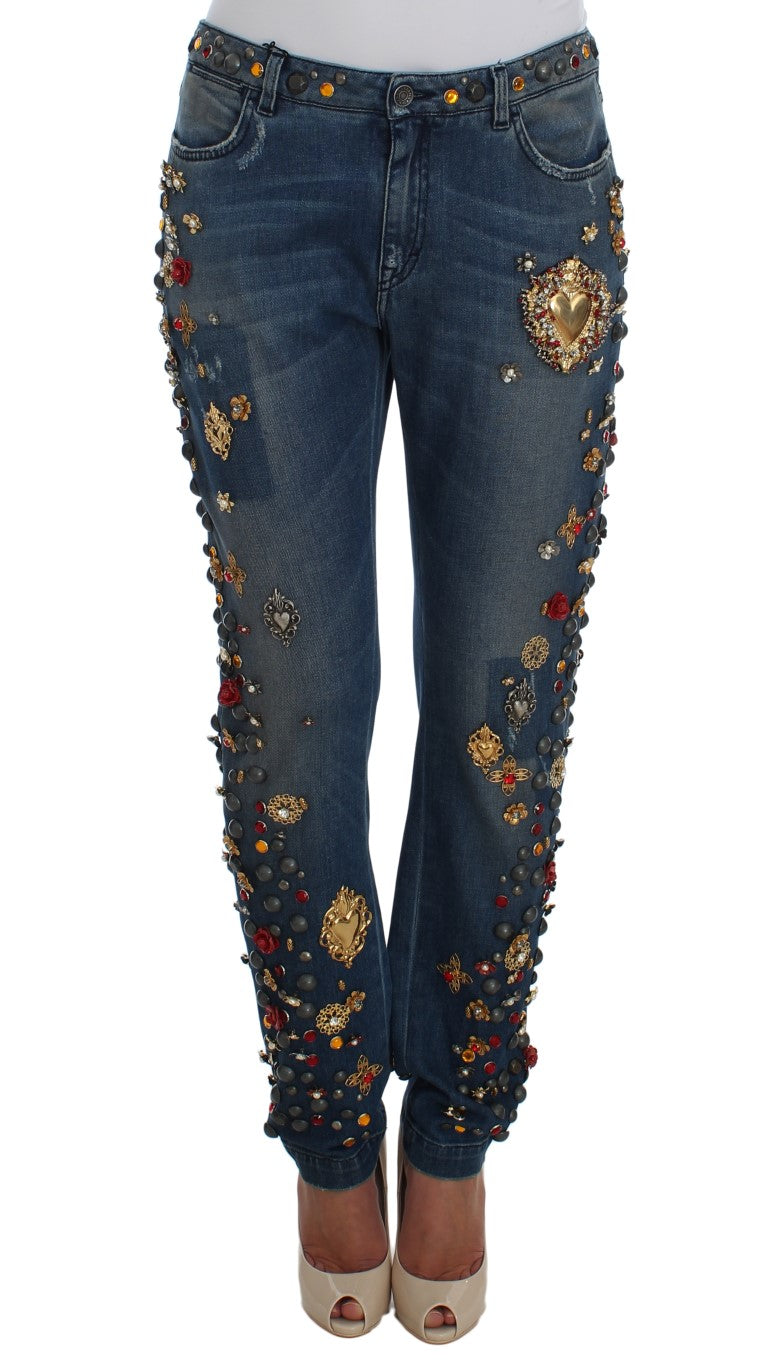 Dolce & Gabbana Crystal Roses Heart Embellished Jeans | Regal Royce