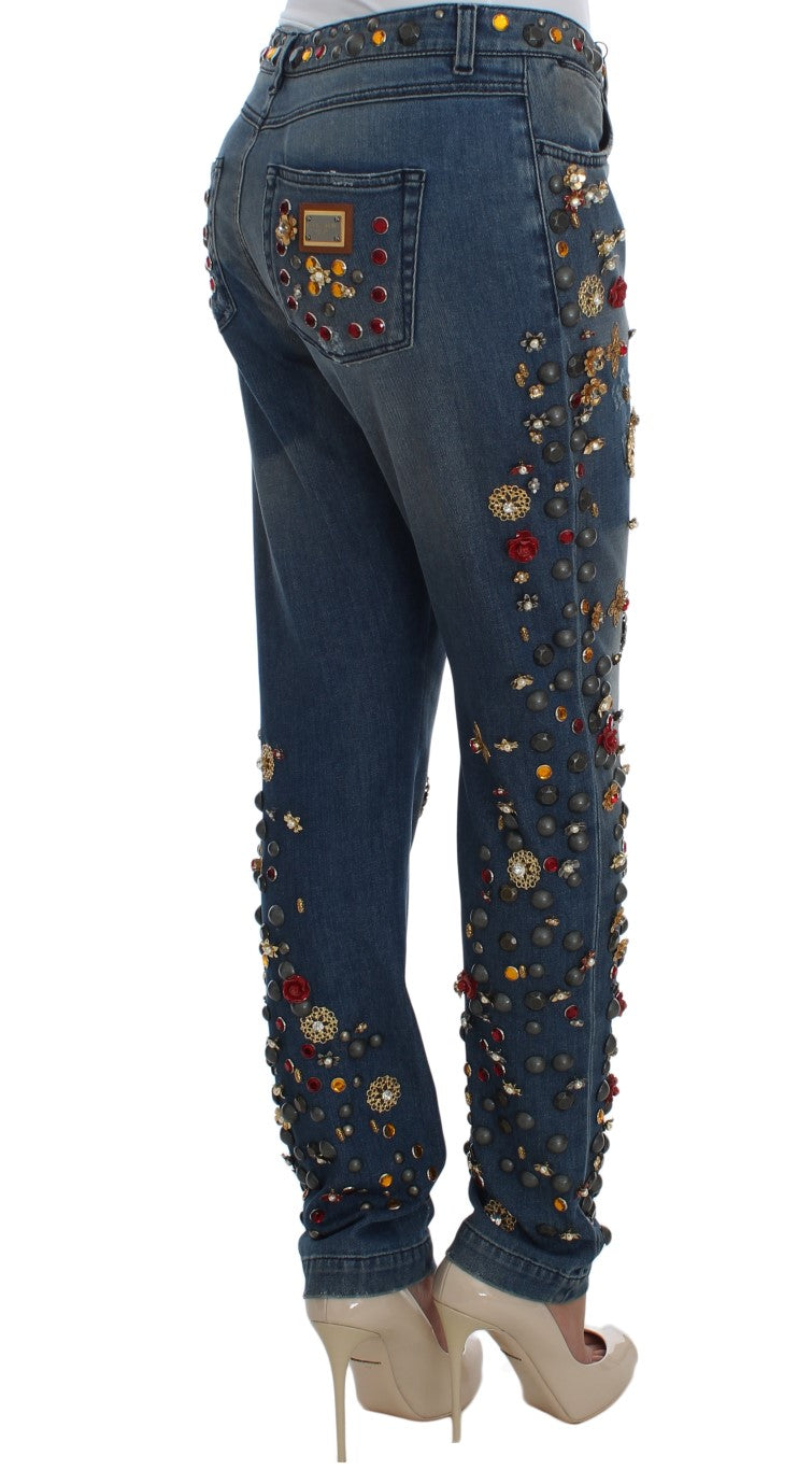Dolce & Gabbana Crystal Roses Heart Embellished Jeans | Regal Royce