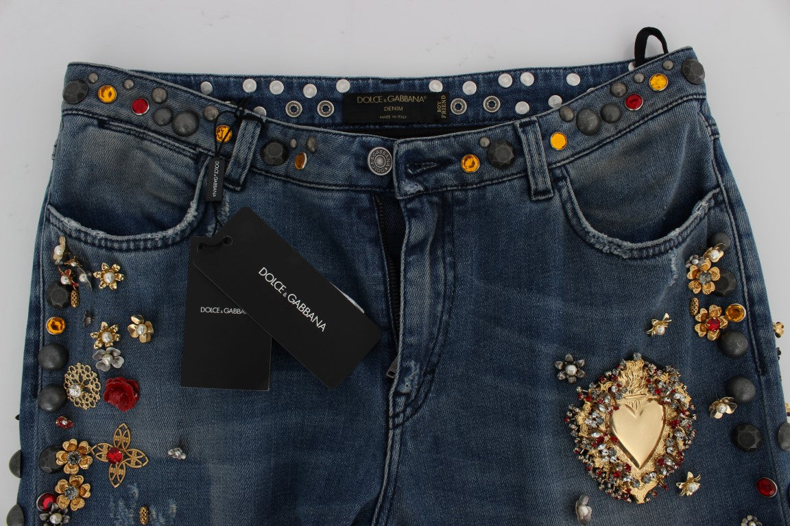 Dolce & Gabbana Crystal Roses Heart Embellished Jeans | Regal Royce