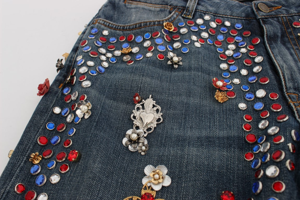 Dolce & Gabbana Crystal Roses Heart Embellished Jeans | Regal Royce
