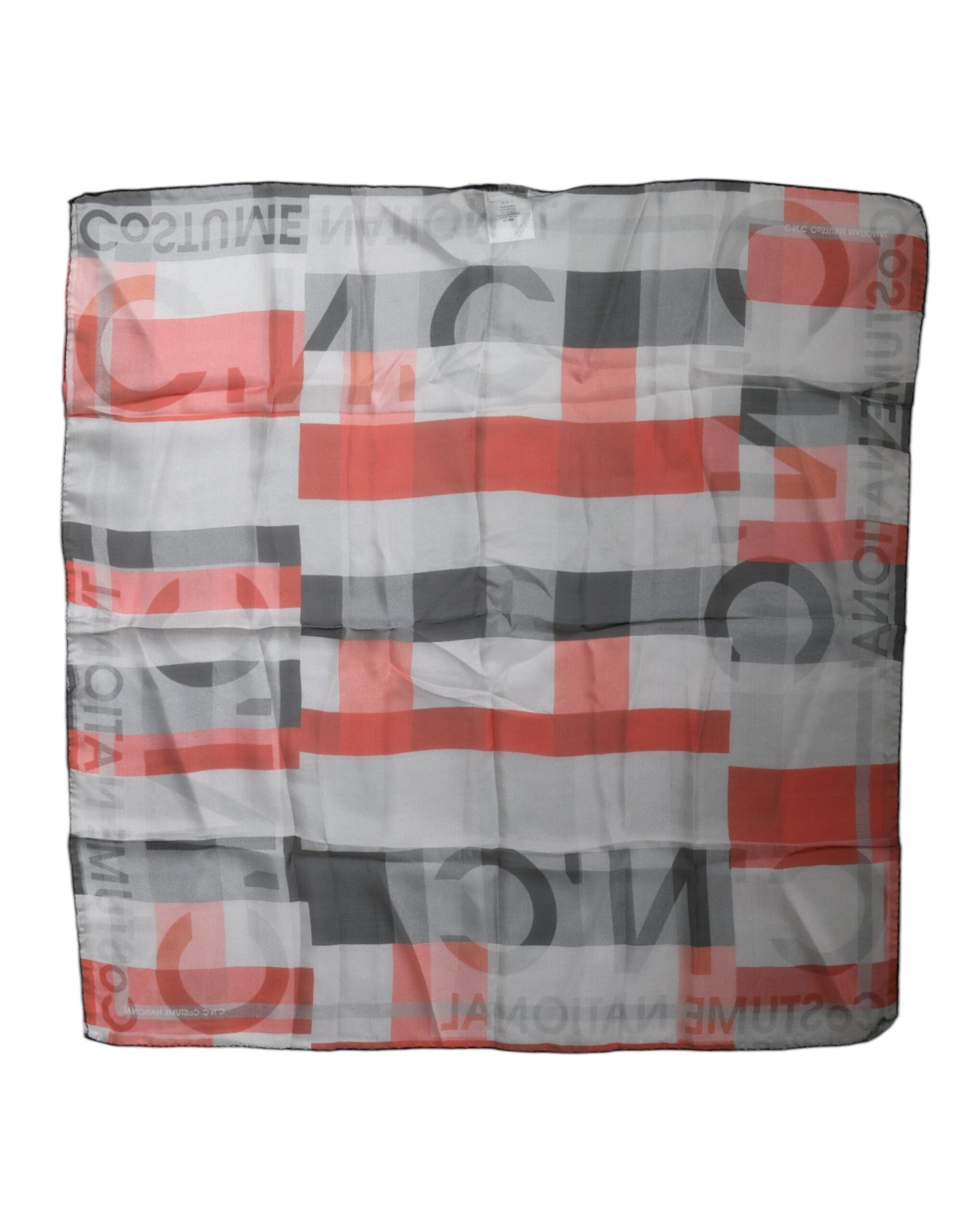 Costume National Gray Red Silk Square Neck Wrap Scarf | Regal Royce