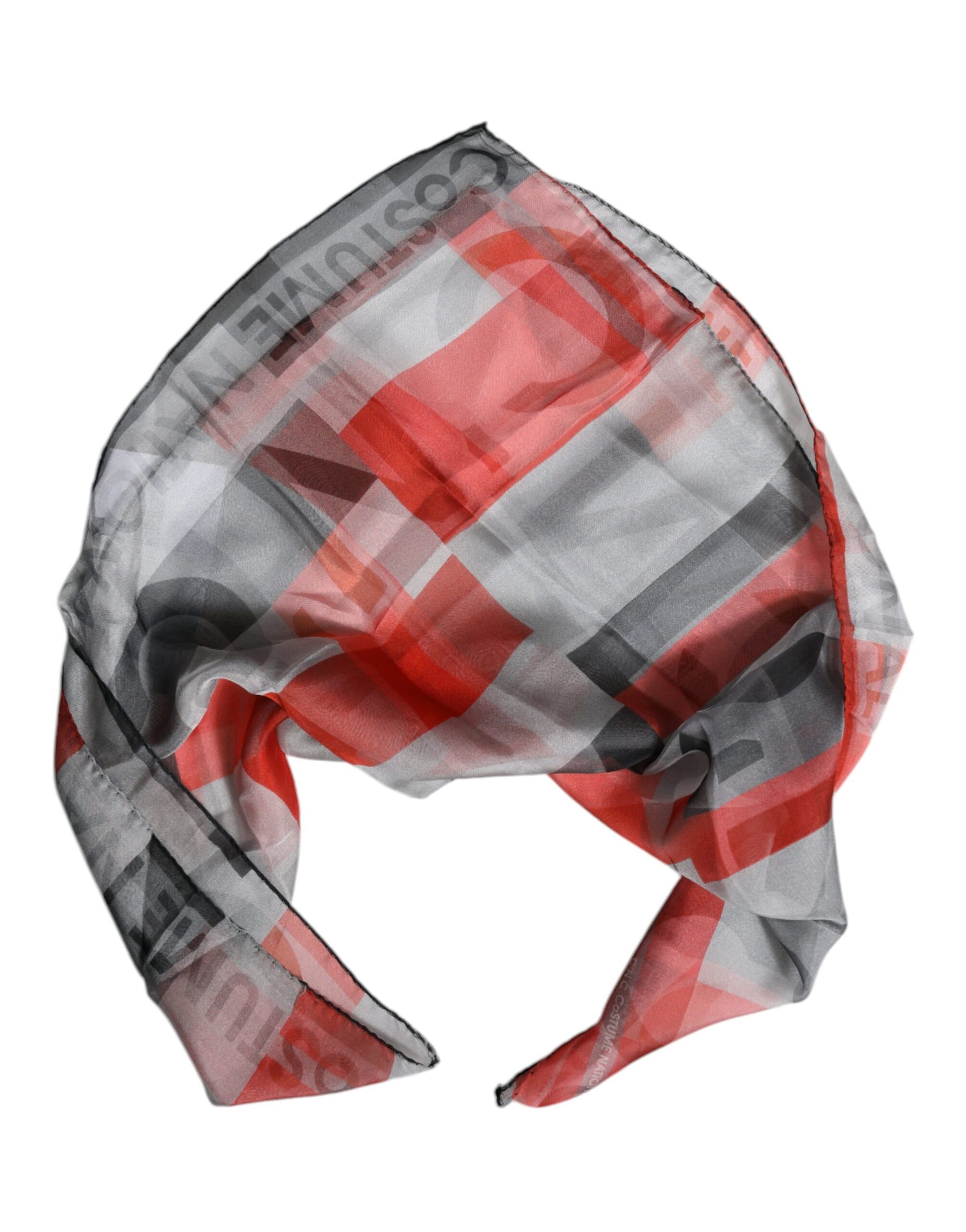 Costume National Gray Red Silk Square Neck Wrap Scarf | Regal Royce