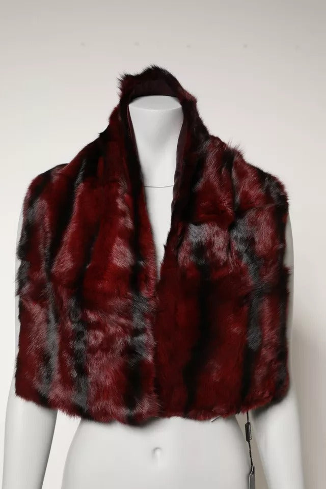 Dolce & Gabbana Black Red Stripe Fur Shawl Neck Wrap Scarf | Regal Royce