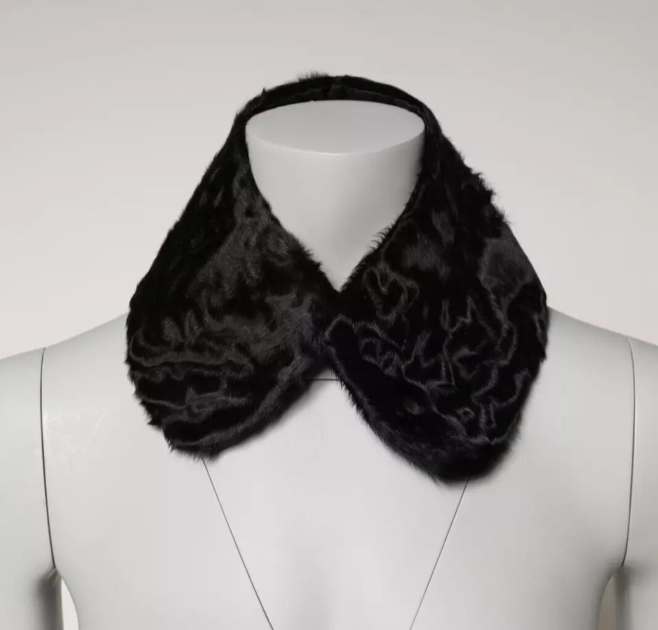 Dolce & Gabbana Black Lamb Fur Collar Women Neck Wrap Scarf | Regal Royce