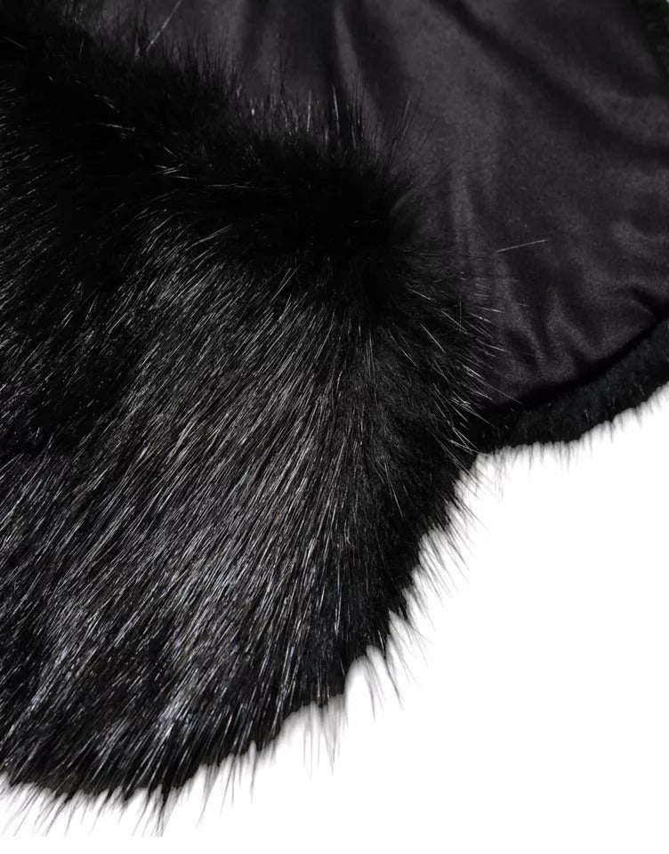 Dolce & Gabbana Black Fur Shawl Neck Wrap Cover Collar Scarf | Regal Royce